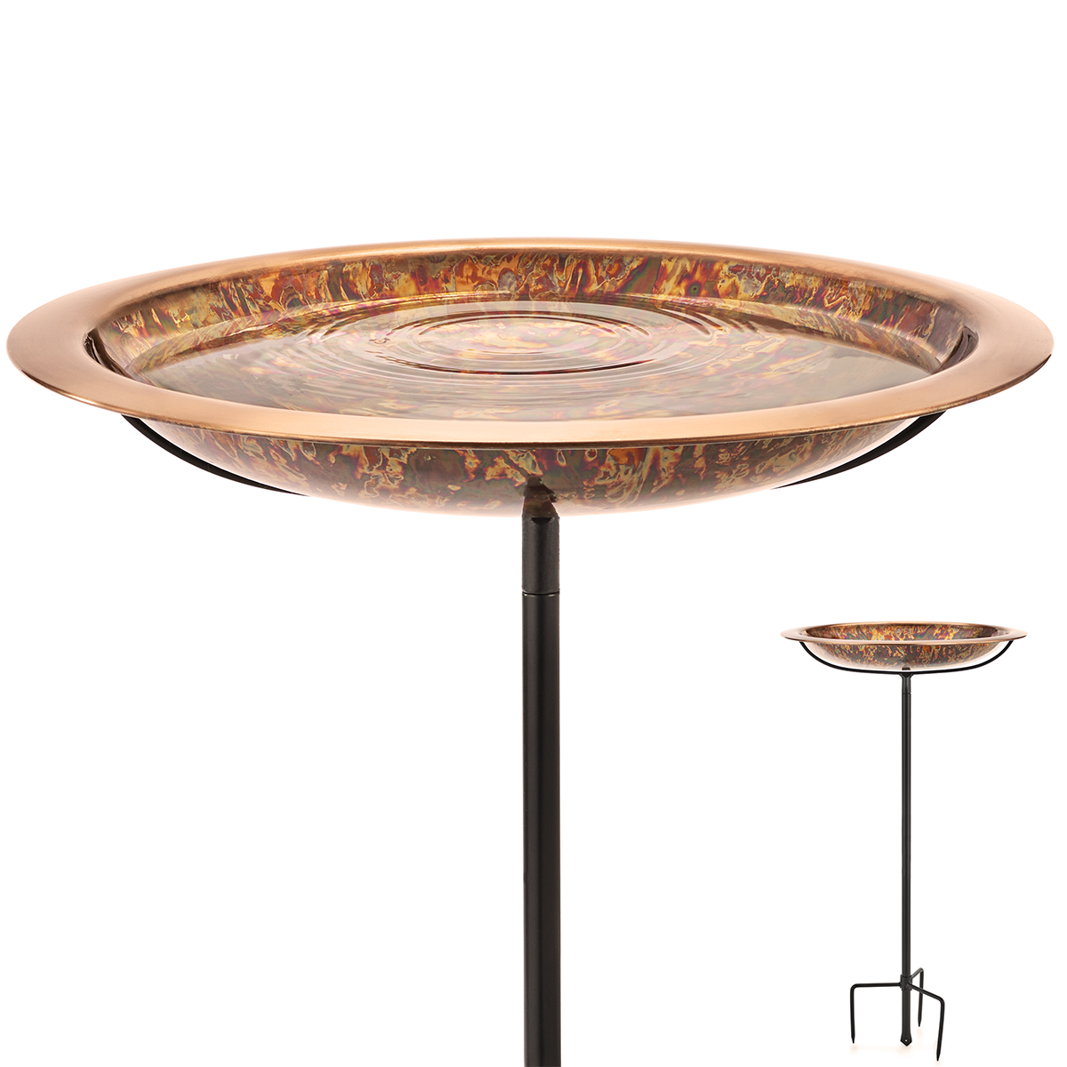 18“ Fired Copper Bird Bath with Garden Pole