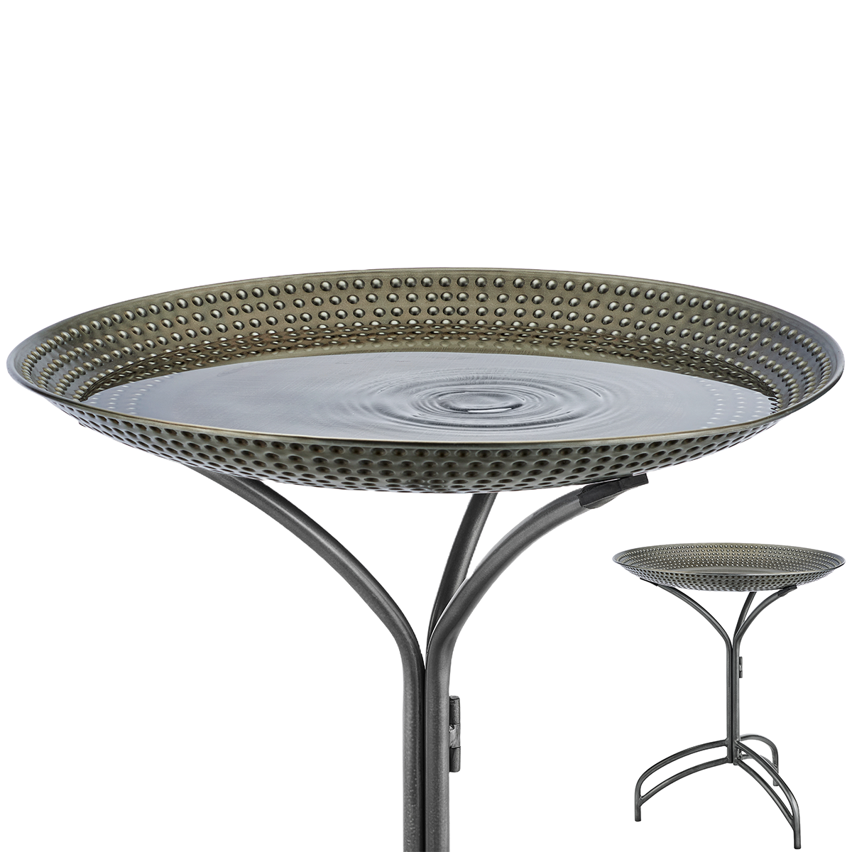 20" Pewter Copper Bird Bath with Stand