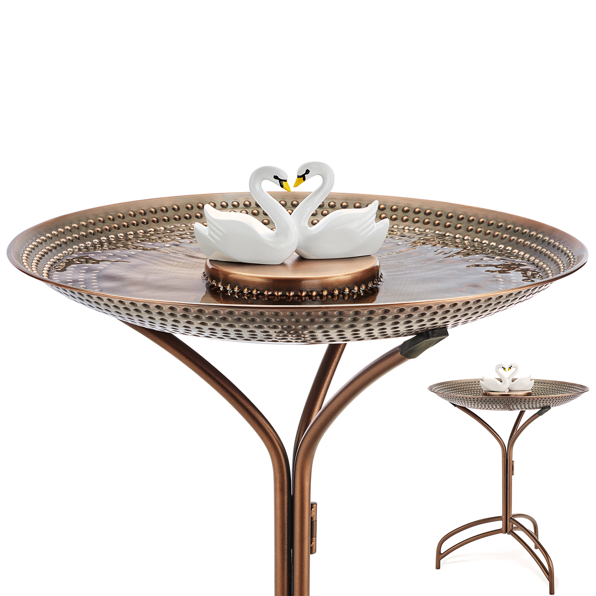 20" Bronze Copper Bird Bath with Swans