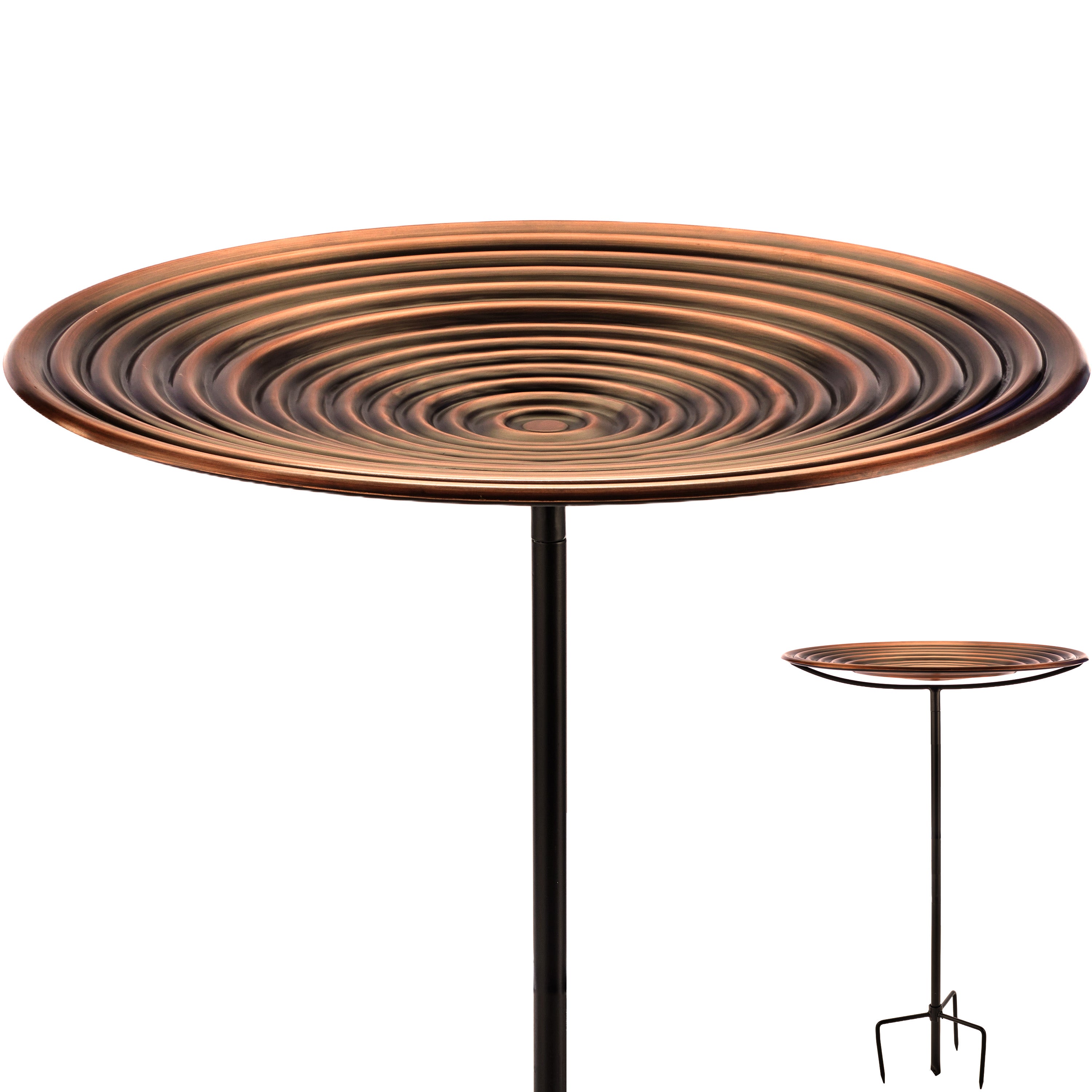 20" Bronze Finish Ripples Copper Bird Bath with Garden Pole