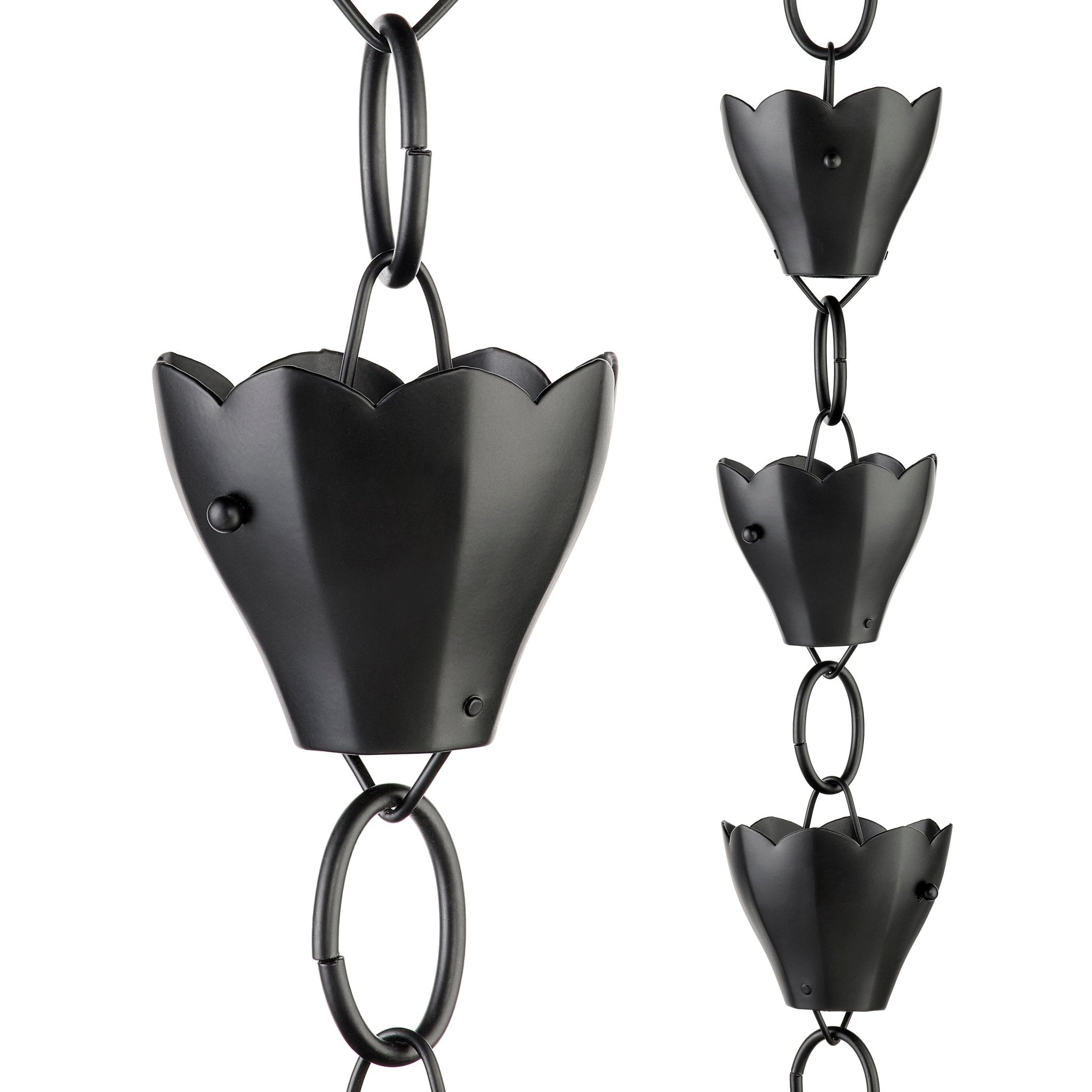 13 Cup Tulip Black Aluminum Rain Chain - Good Directions