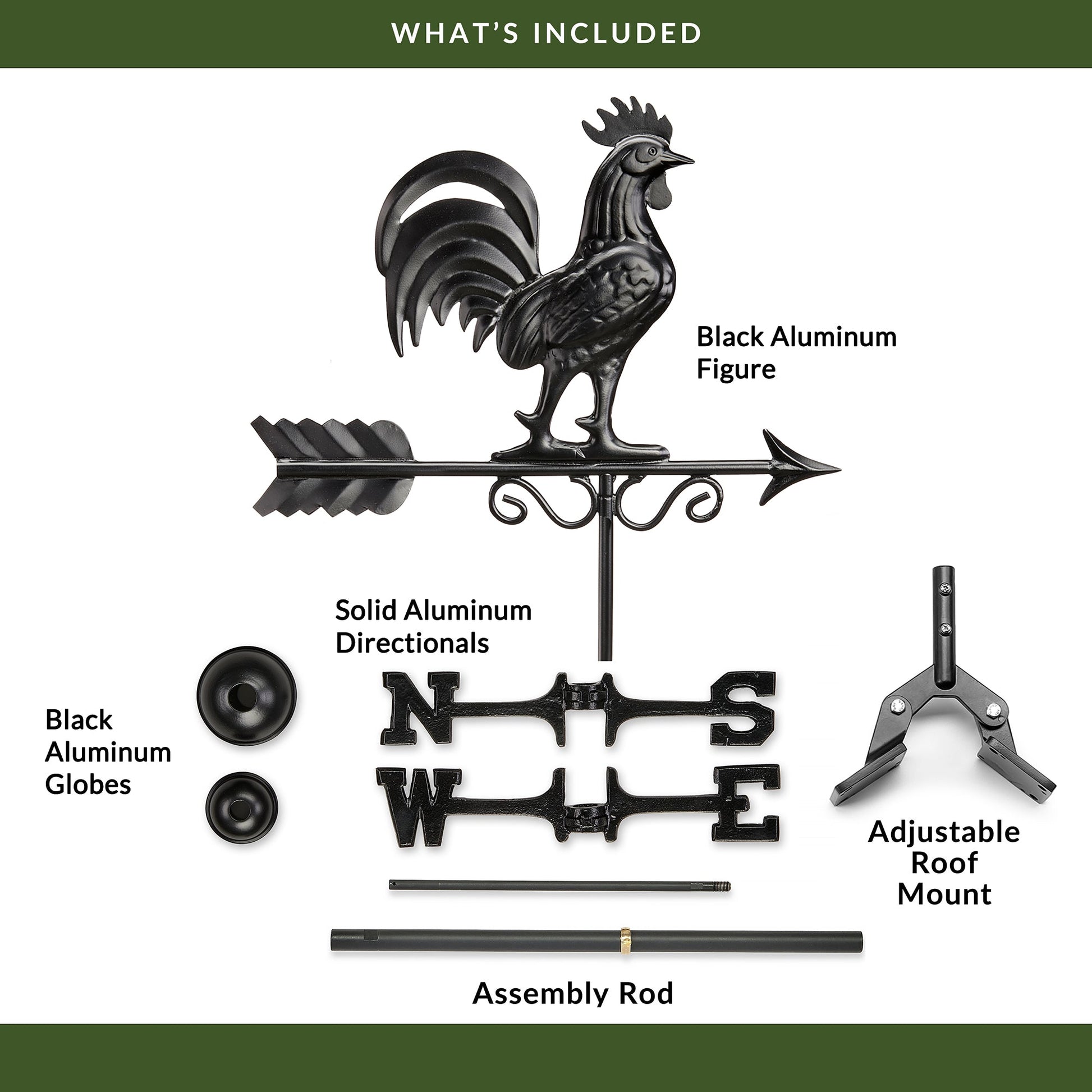 Black Aluminum Bantam Rooster Standard Weathervane - Good Directions