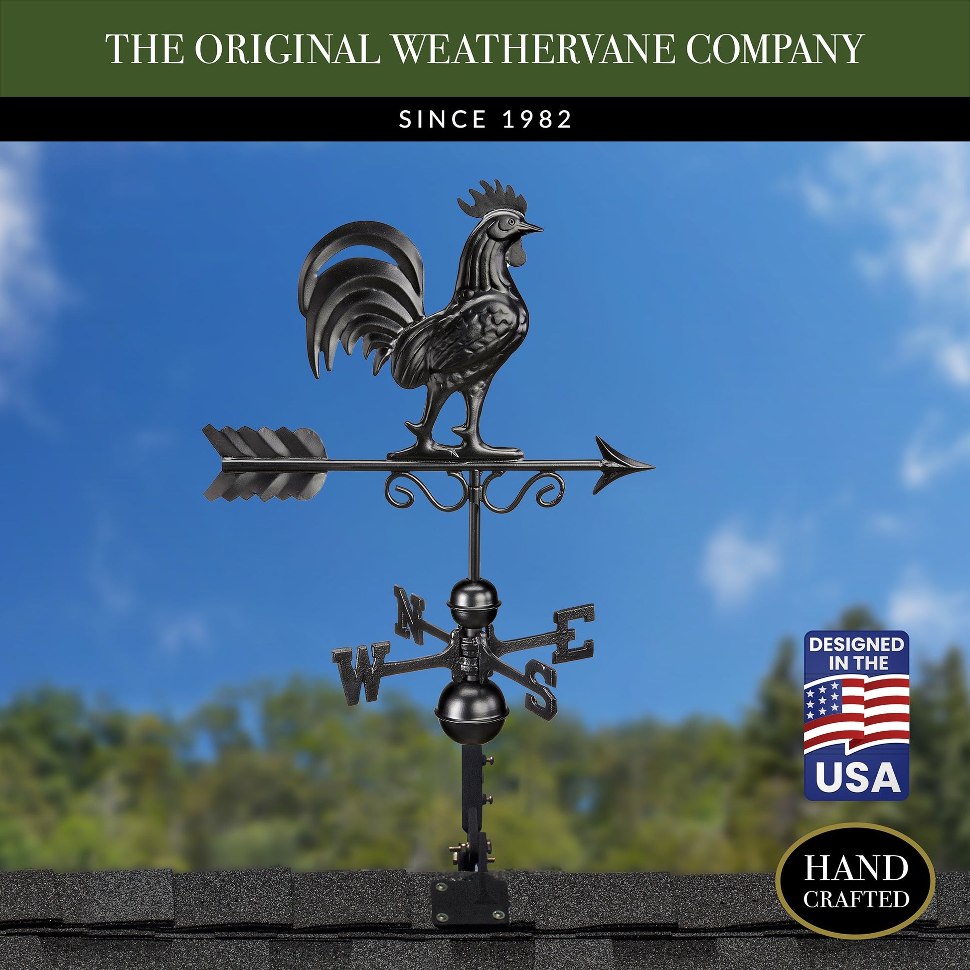 Black Aluminum Bantam Rooster Standard Weathervane - Good Directions
