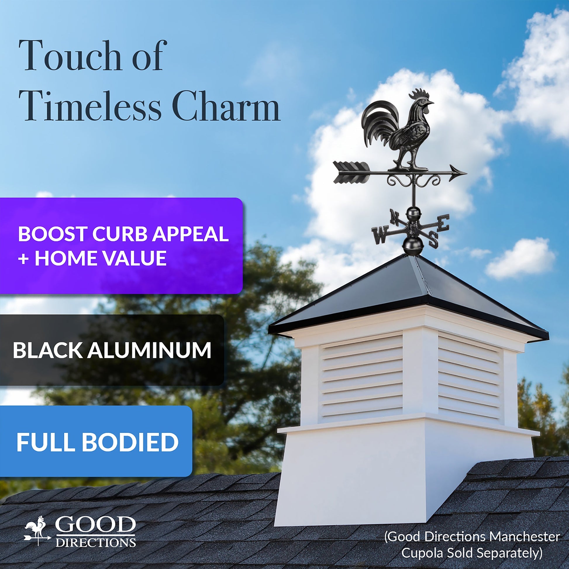 Black Aluminum Bantam Rooster Standard Weathervane - Good Directions