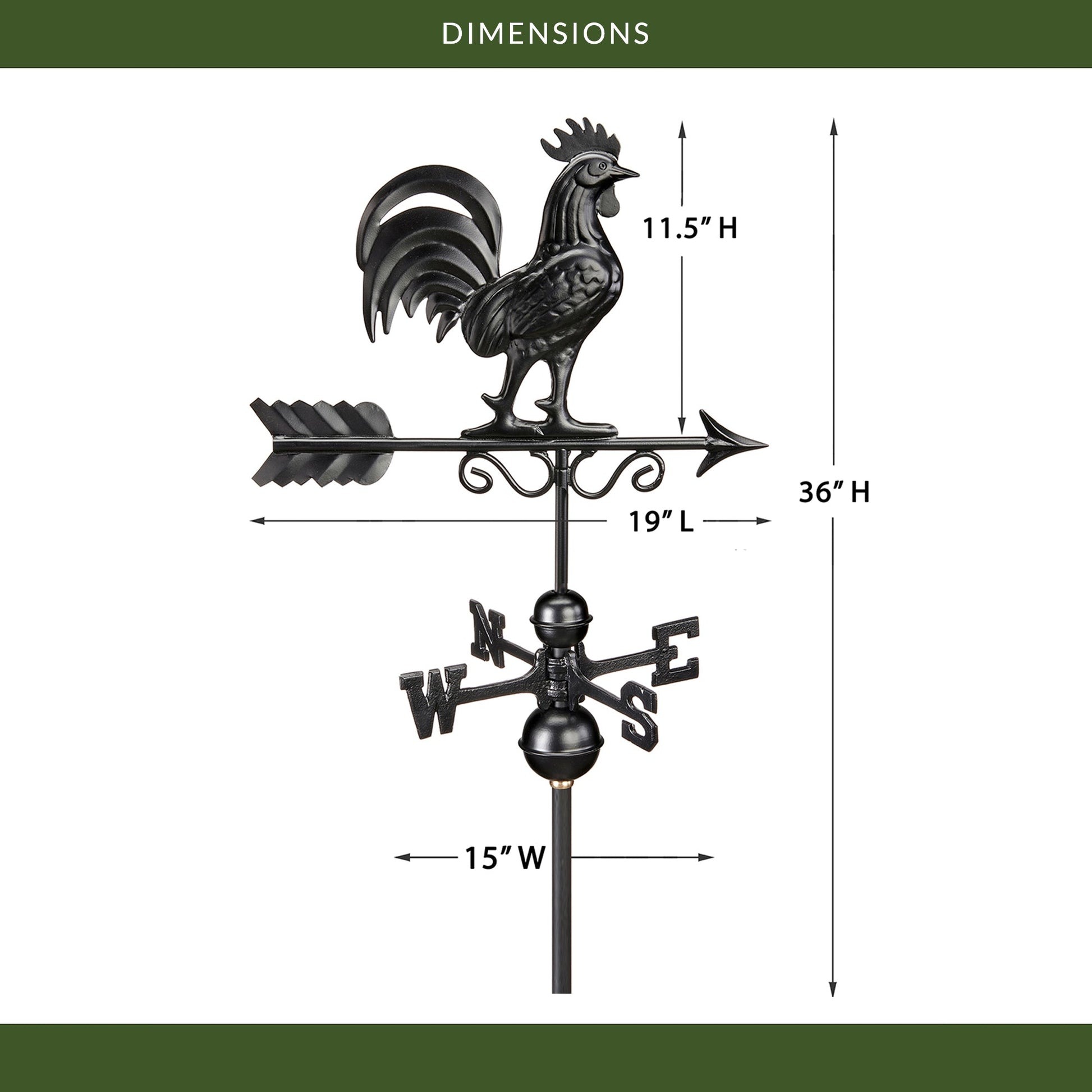 Black Aluminum Bantam Rooster Standard Weathervane - Good Directions