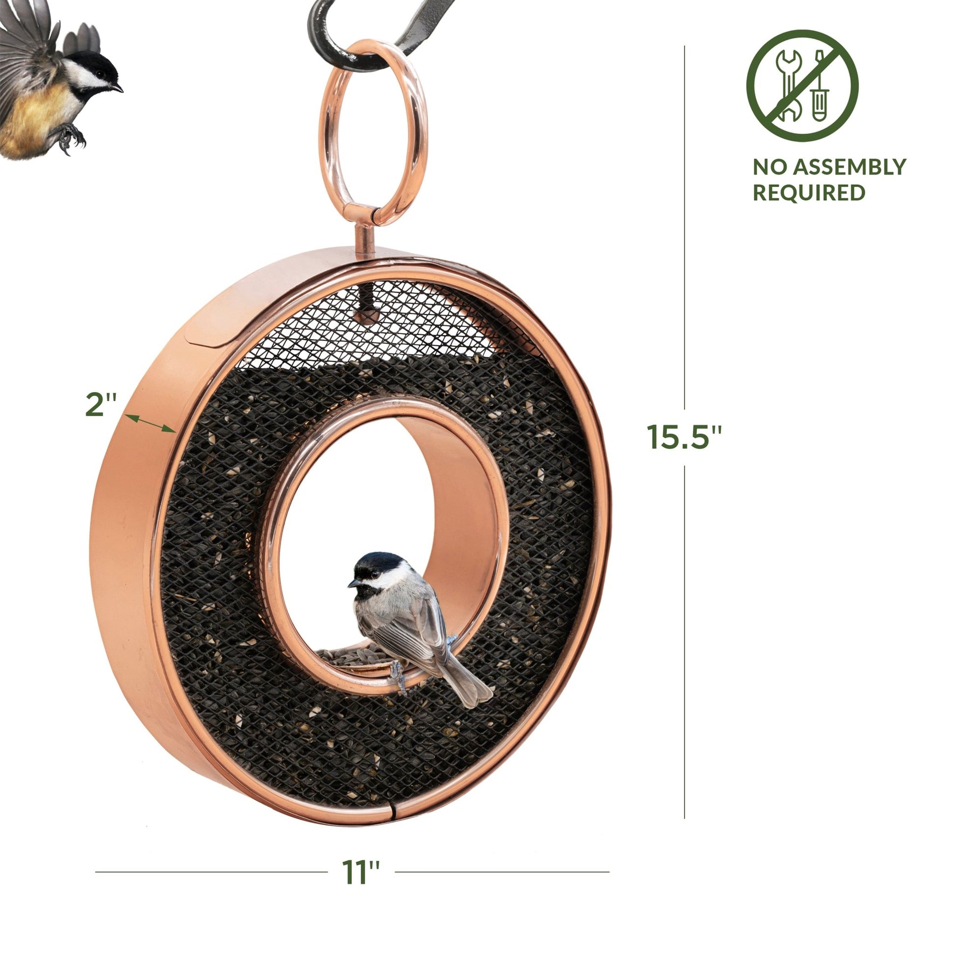 Copper Circle Fly - Thru Copper Bird Feeder with Mesh Panels - Good Directions