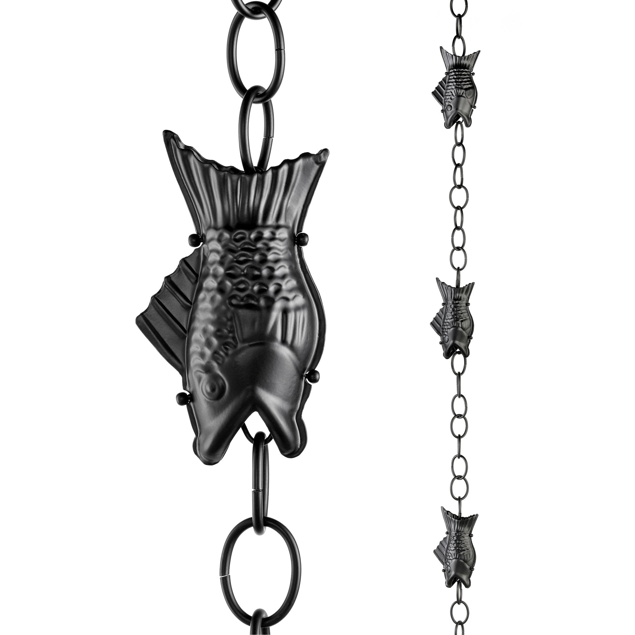 Fish Rain Chain Black - 8.5ft., with 4 Large Figures - Good Directions