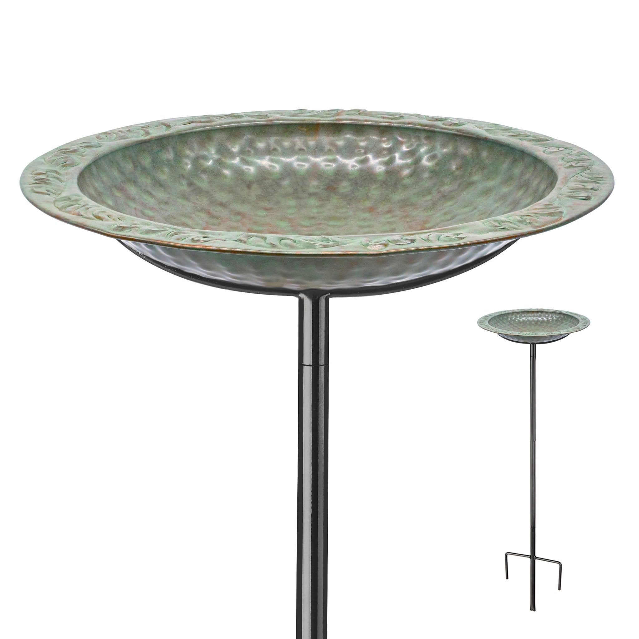 Good Directions 13.5“� Copper Bird Bath with Garden Pole - Blue Verde Finish - Good Directions