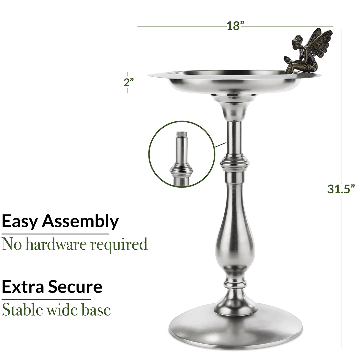 Classic Pewter Bird Bath Pedestal with Fairy - Good Directions