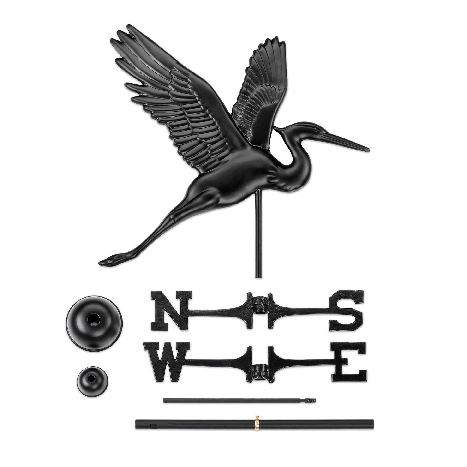 Black Aluminum Graceful Heron Standard Weathervane - Good Directions