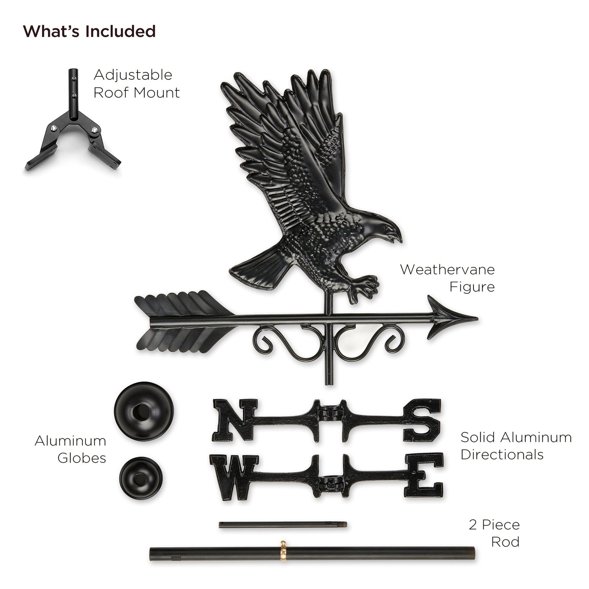 Black Aluminum Majestic Eagle Standard Weathervane - Good Directions