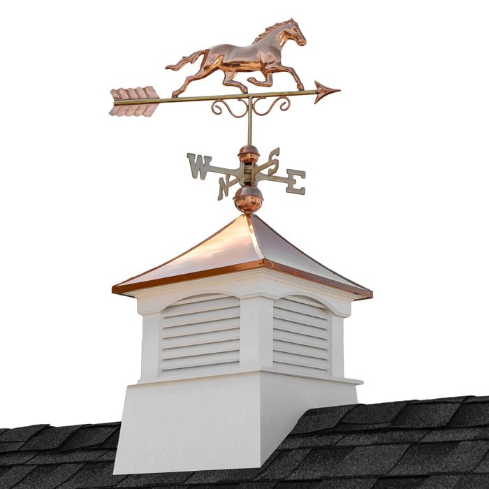 18" Square Coventry Vinyl Cupola with Horse Weathervane - Good Directions