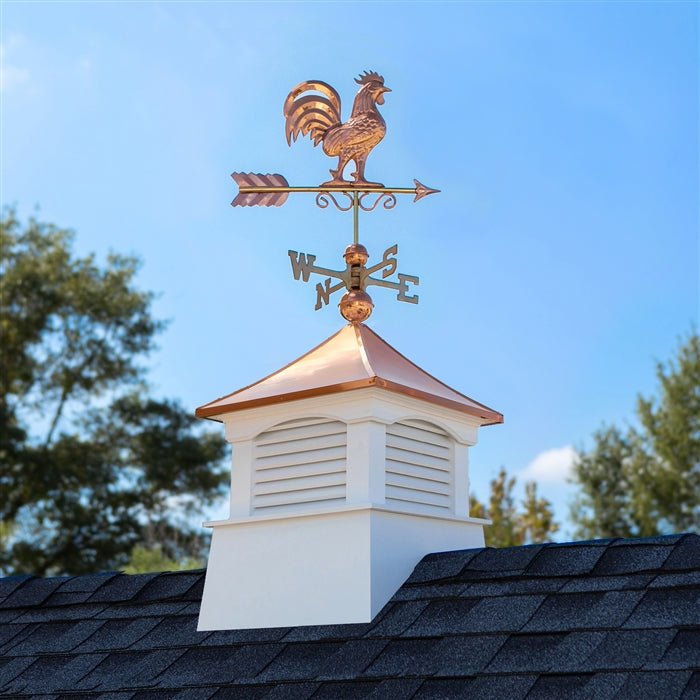18" Square Coventry Vinyl Cupola with Rooster Weathervane - Good Directions