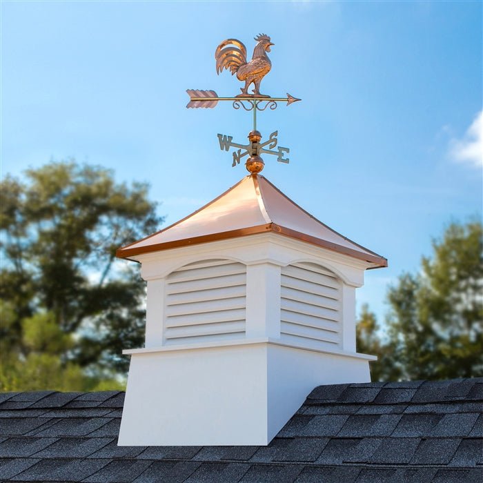 30" Square Coventry Vinyl Cupola with Rooster Weathervane - Good Directions