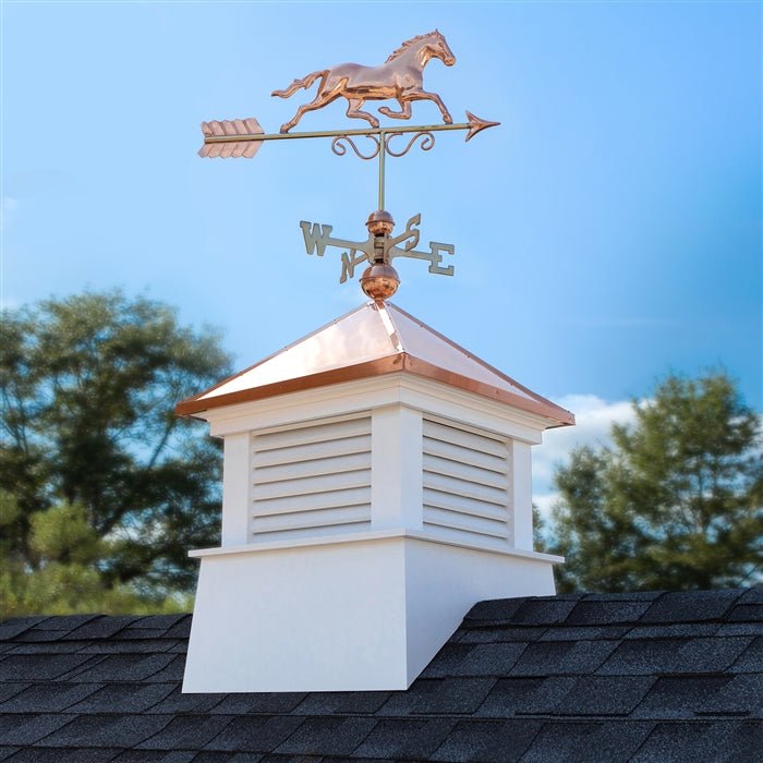 30" Square Manchester Vinyl Cupola with Horse Weathervane - Good Directions