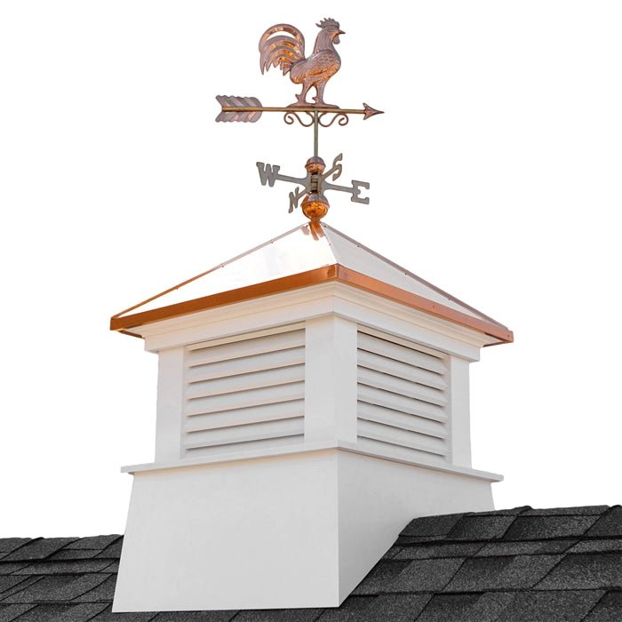 30" Square Manchester Vinyl Cupola with Rooster Weathervane - Good Directions