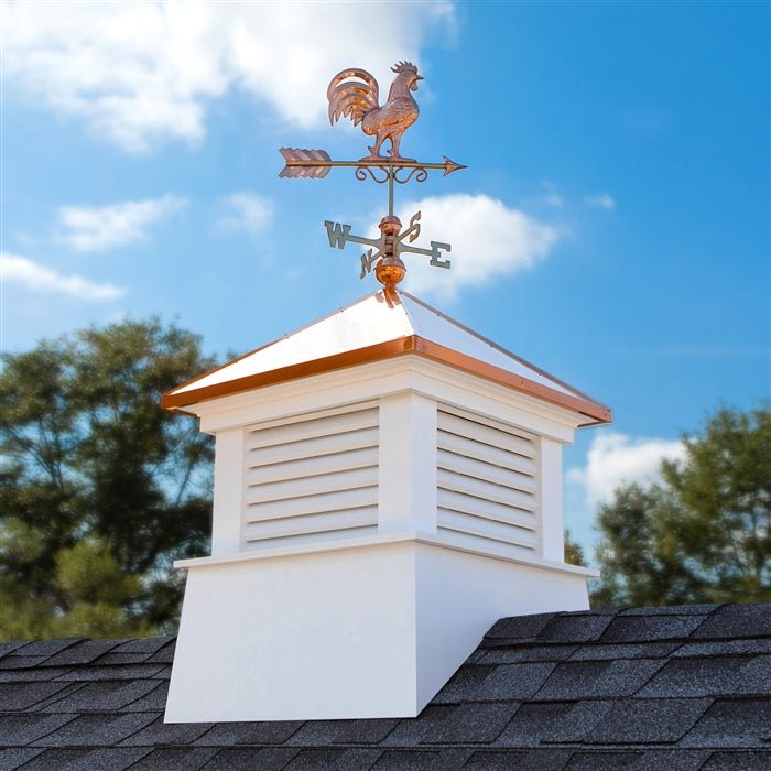 30" Square Manchester Vinyl Cupola with Rooster Weathervane - Good Directions