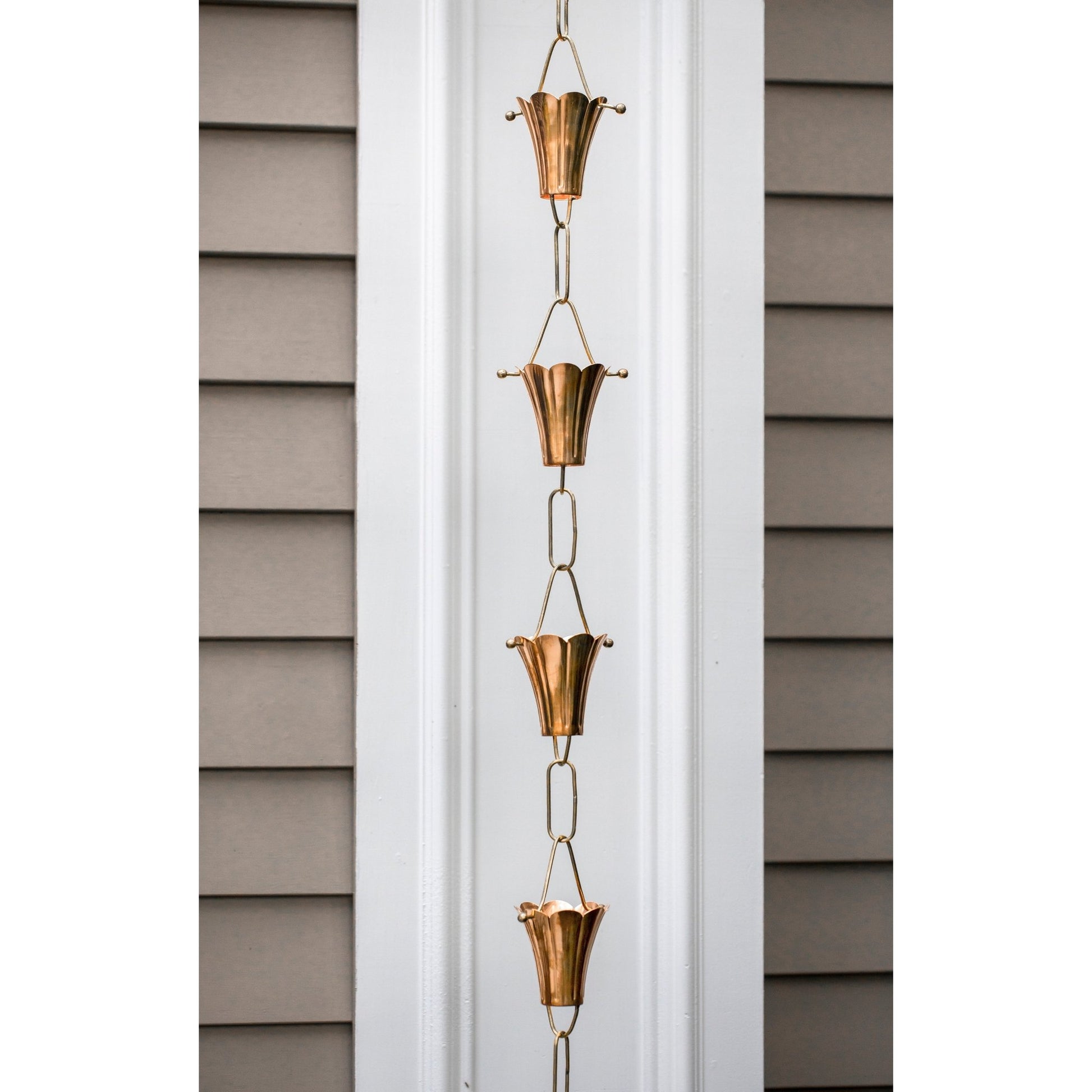 Fluted Flower Rain Chain - 8.5 ft., with 11 Large Cups - Good Directions