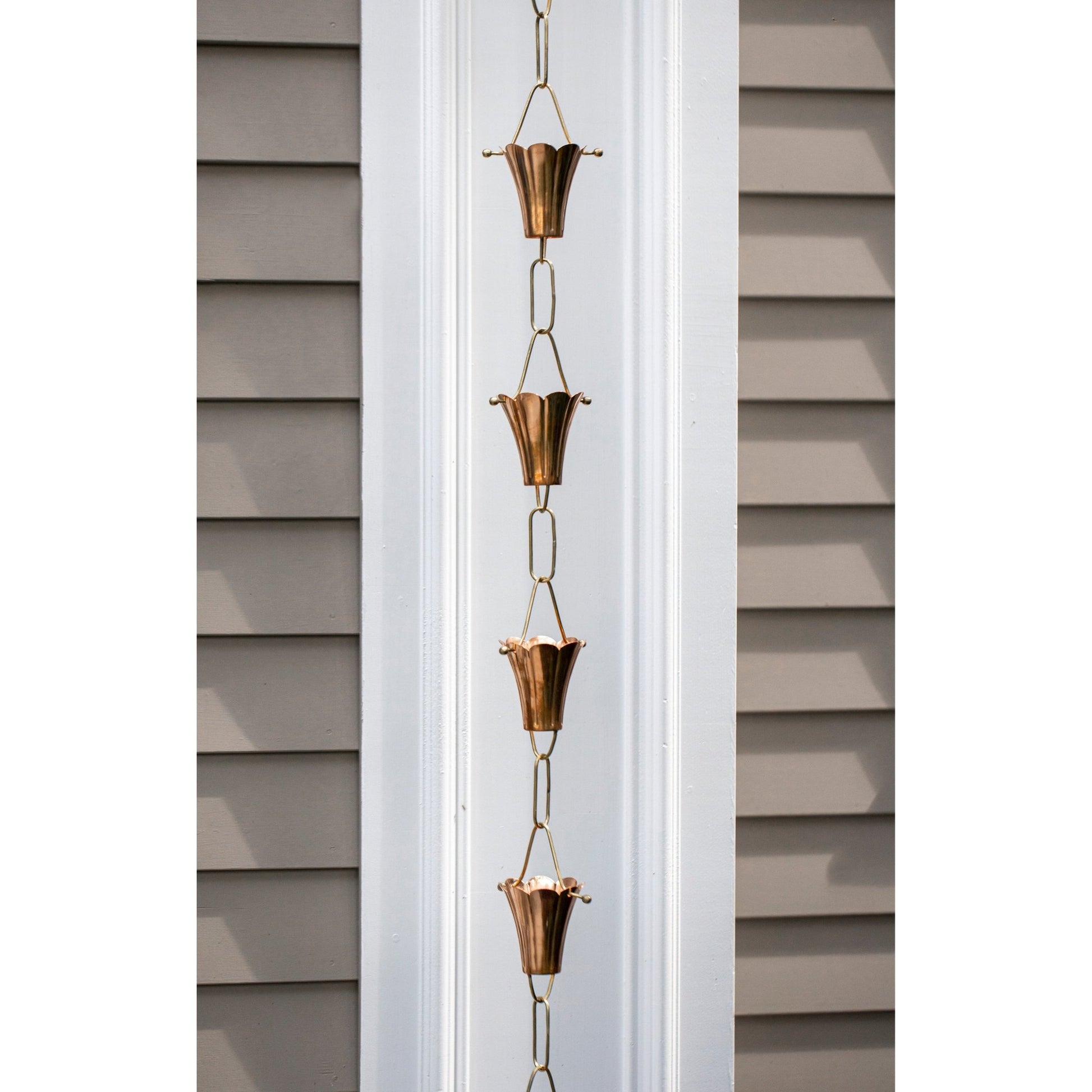 Fluted Flower Rain Chain - 8.5 ft., with 11 Large Cups - Good Directions