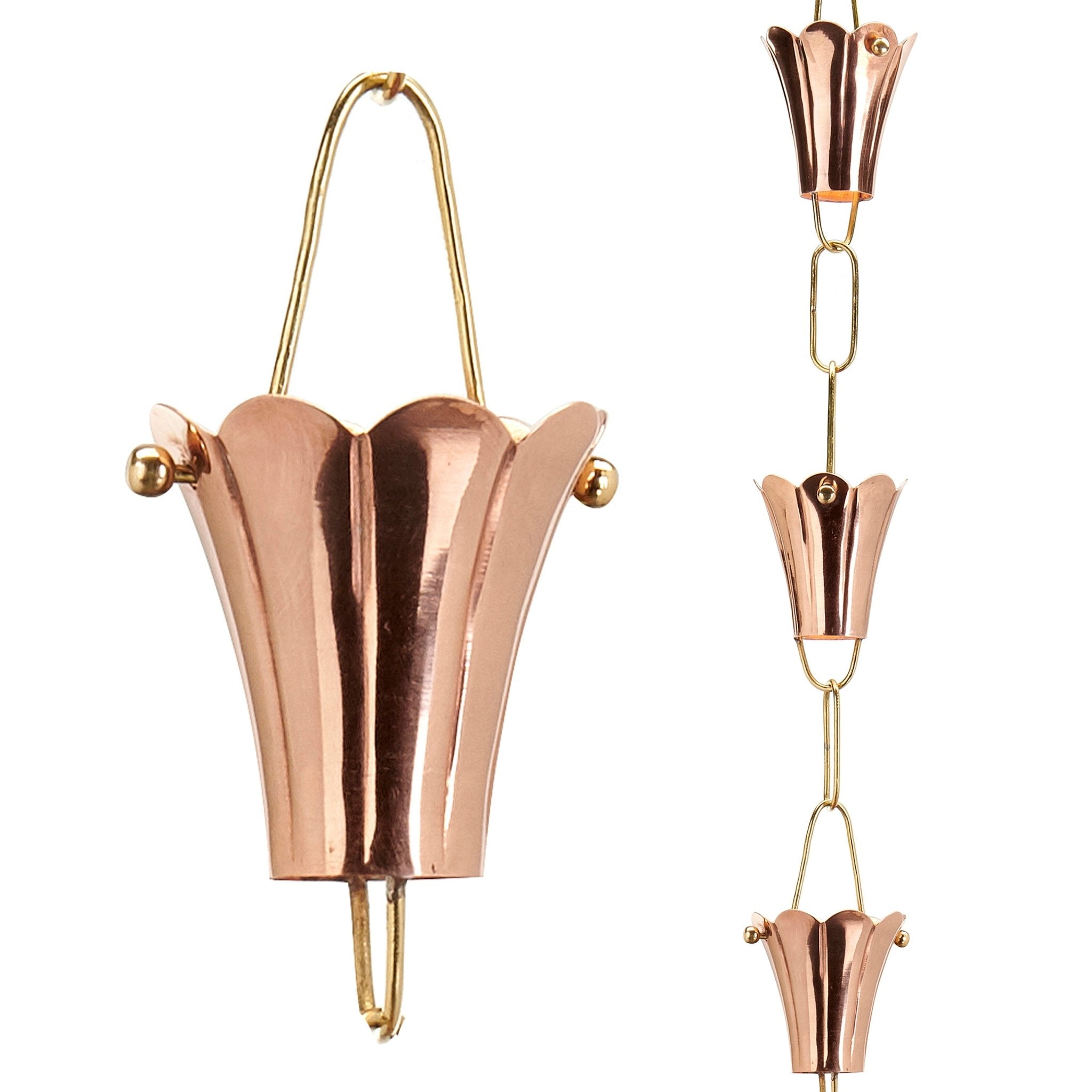 Fluted Flower Rain Chain - 8.5 ft., with 11 Large Cups - Good Directions