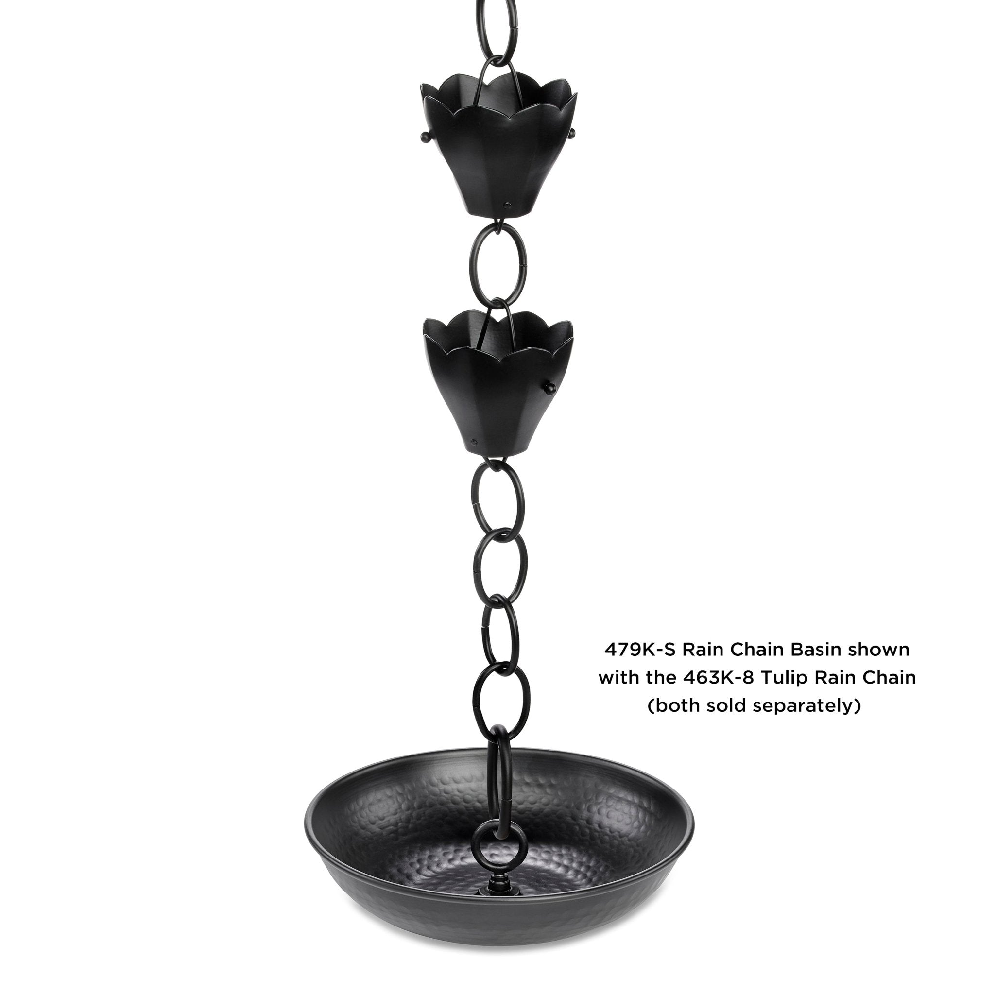 11" Diameter Black Aluminum Rain Chain Basin - Good Directions