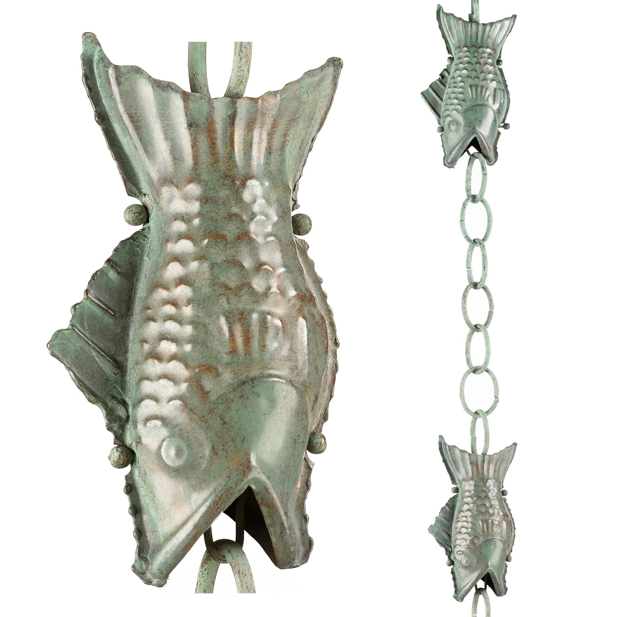 Fish Rain Chain - 8.5 ft., with 4 Large Figures - Good Directions