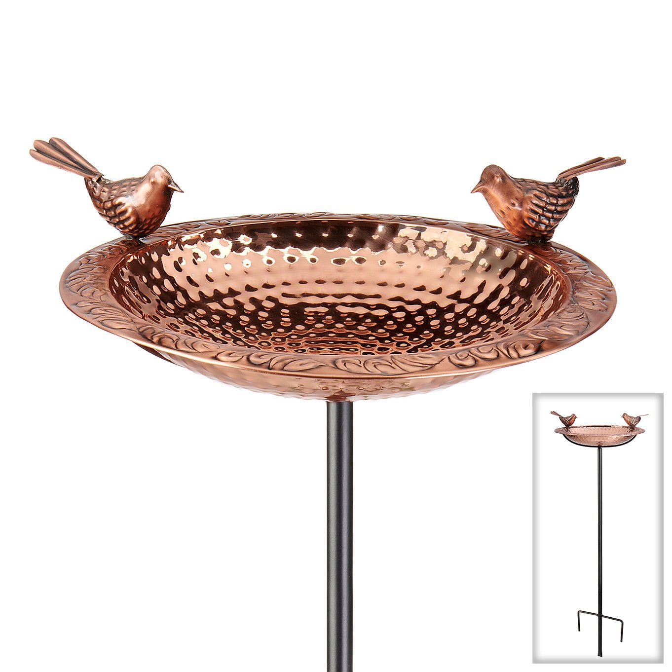 13.5“� Birdbath with Copper Birds and Garden Pole - Good Directions