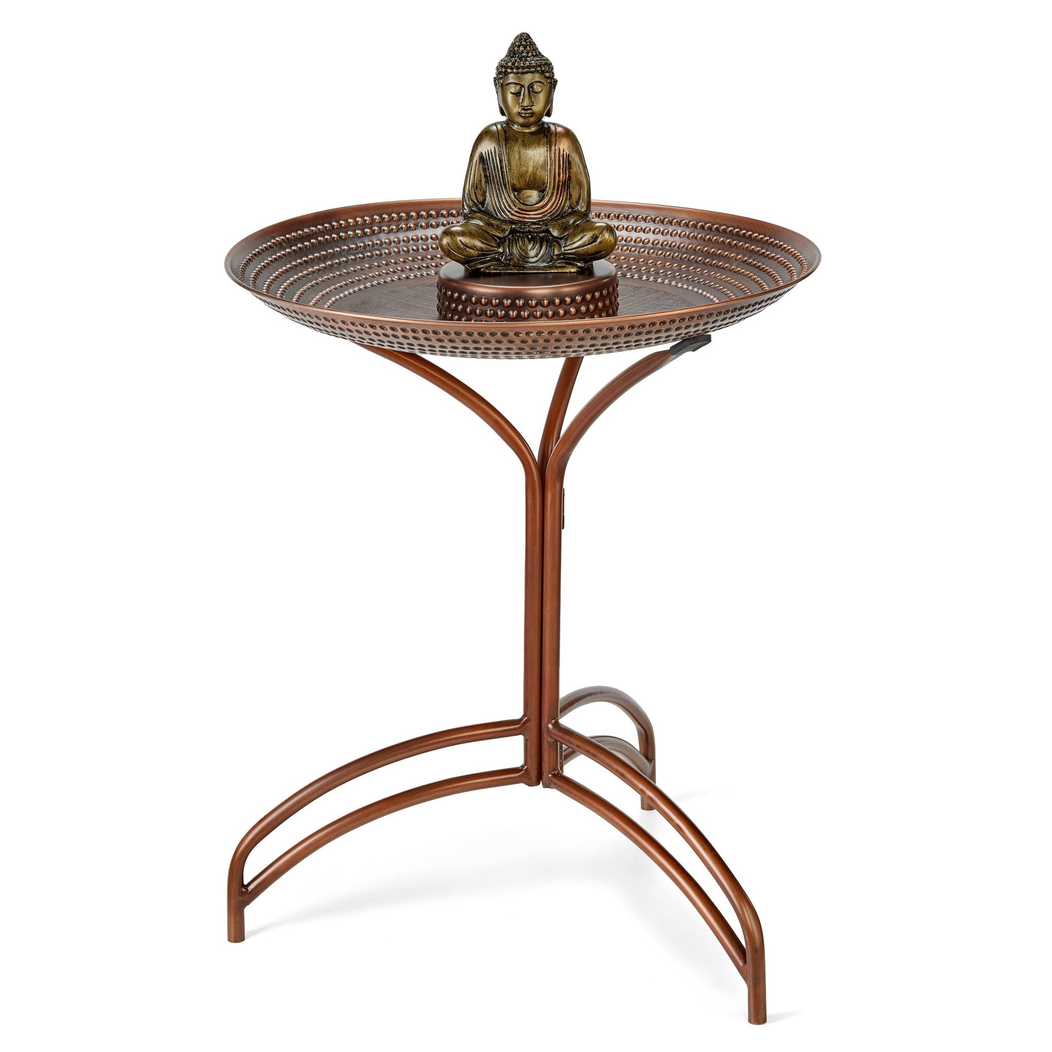 20“� Copper Birdbath with Meditating Buddha on Pedestal - Good Directions