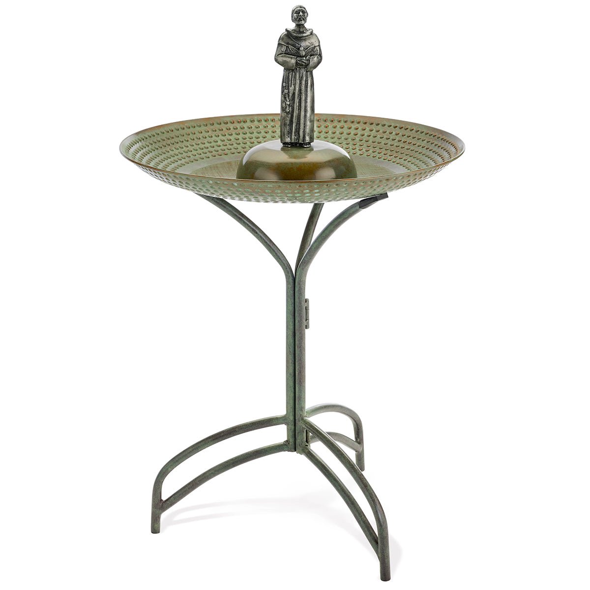 20" Blue Verde Copper Bird Bath with St Francis - Good Directions