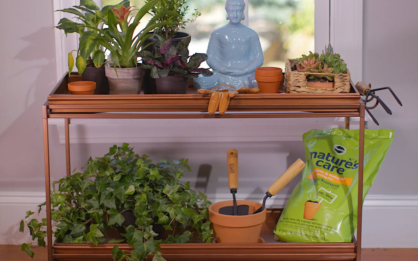 Stylish Plant Shelf with Tray, 64×40cm Stylish Plant Shelf with Tray, 64×40cm