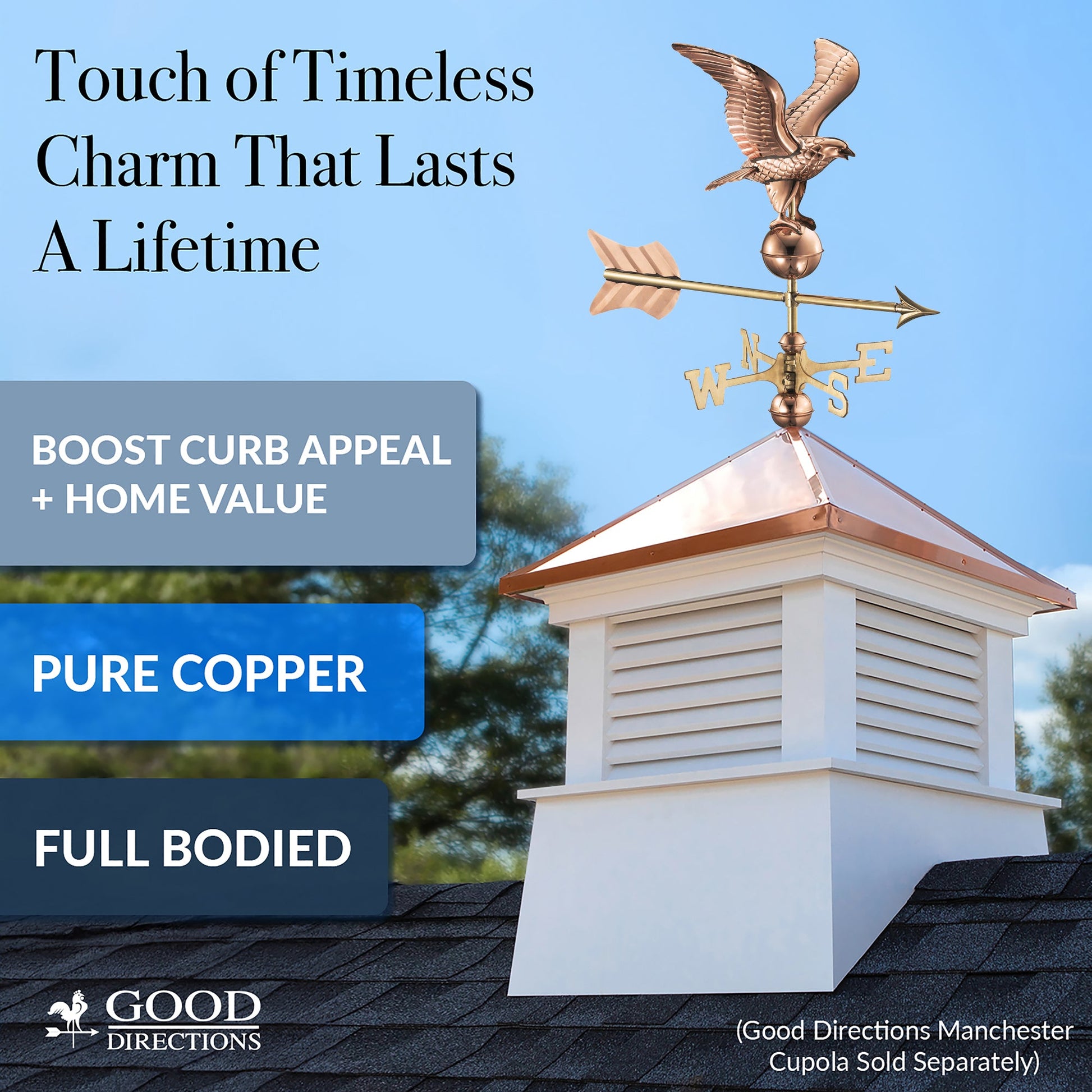 11" Wingspan Eagle Cottage Weathervane - Good Directions