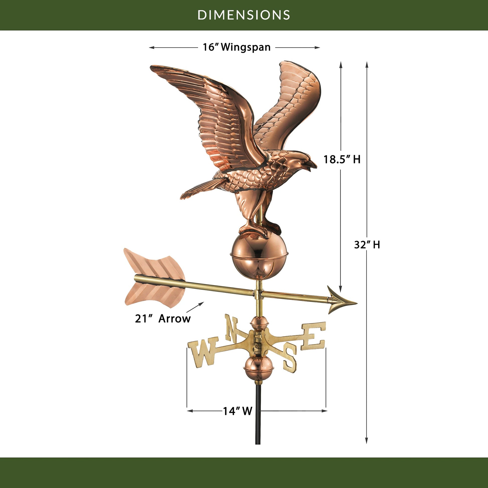 16" Wingspan Eagle Cottage Weathervane - Good Directions