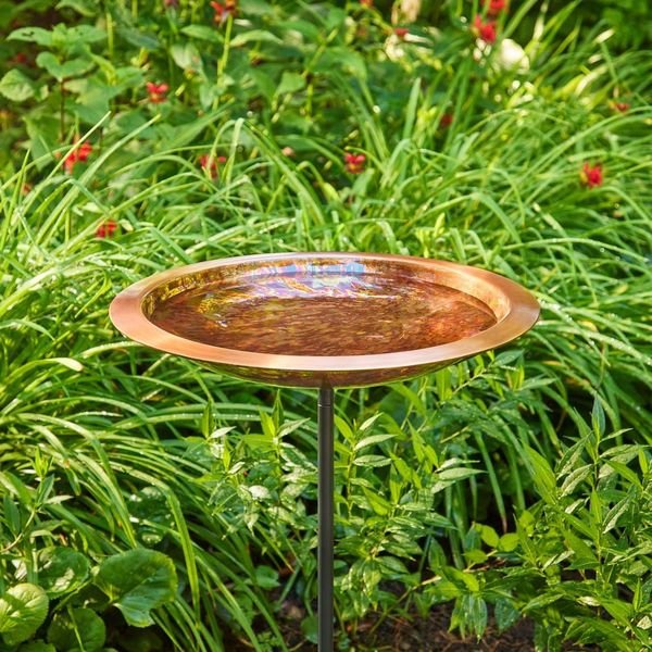 18” Fired Copper Bird Bath with Garden Pole - Good Directions