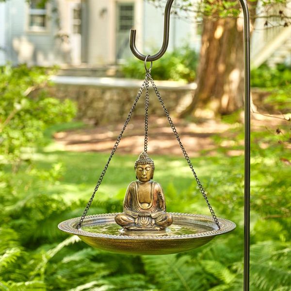 18" Hanging Copper Bird Bath with Buddha - Good Directions