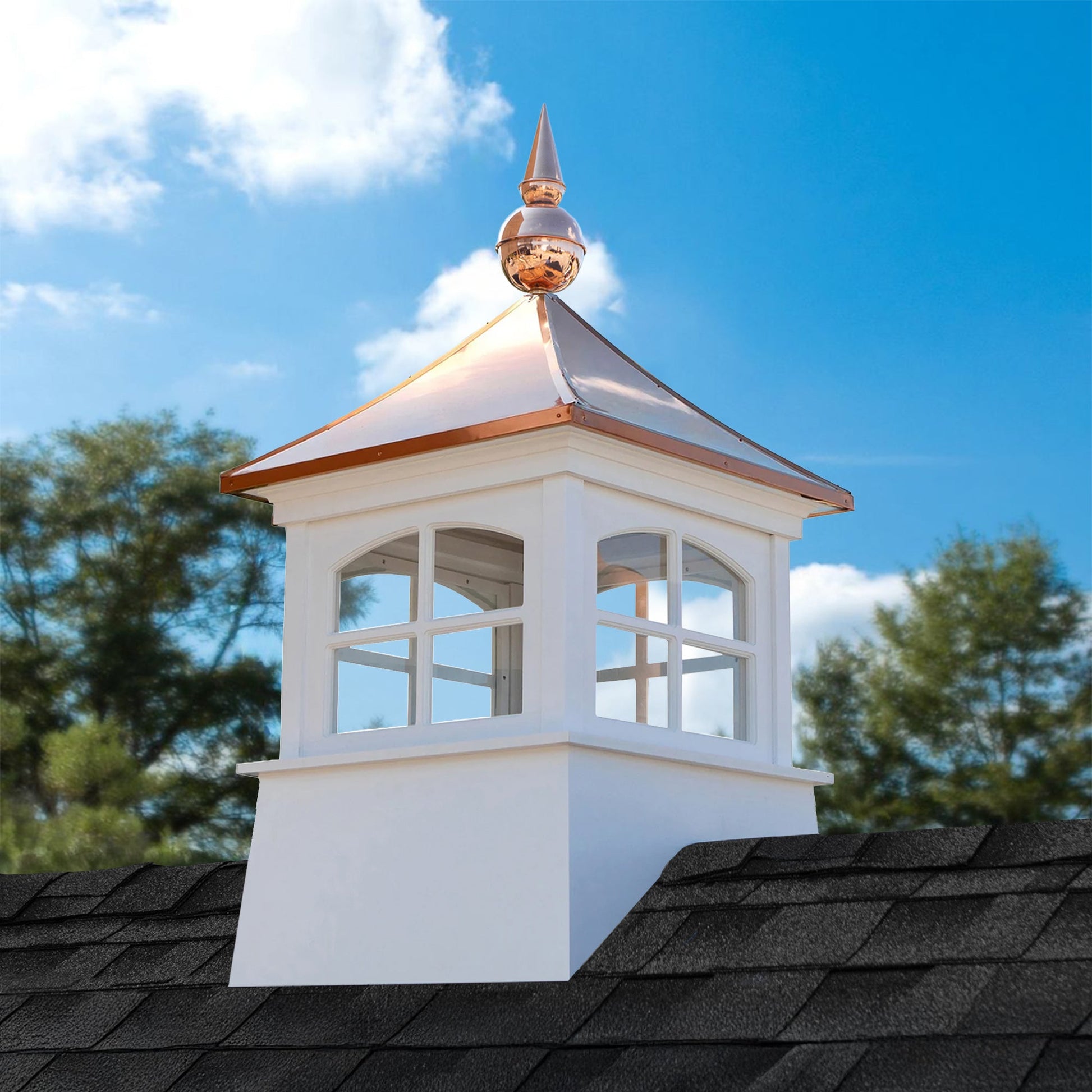 18" Sq. Windsor Vinyl Cupola & Avalon Finial Set - Good Directions