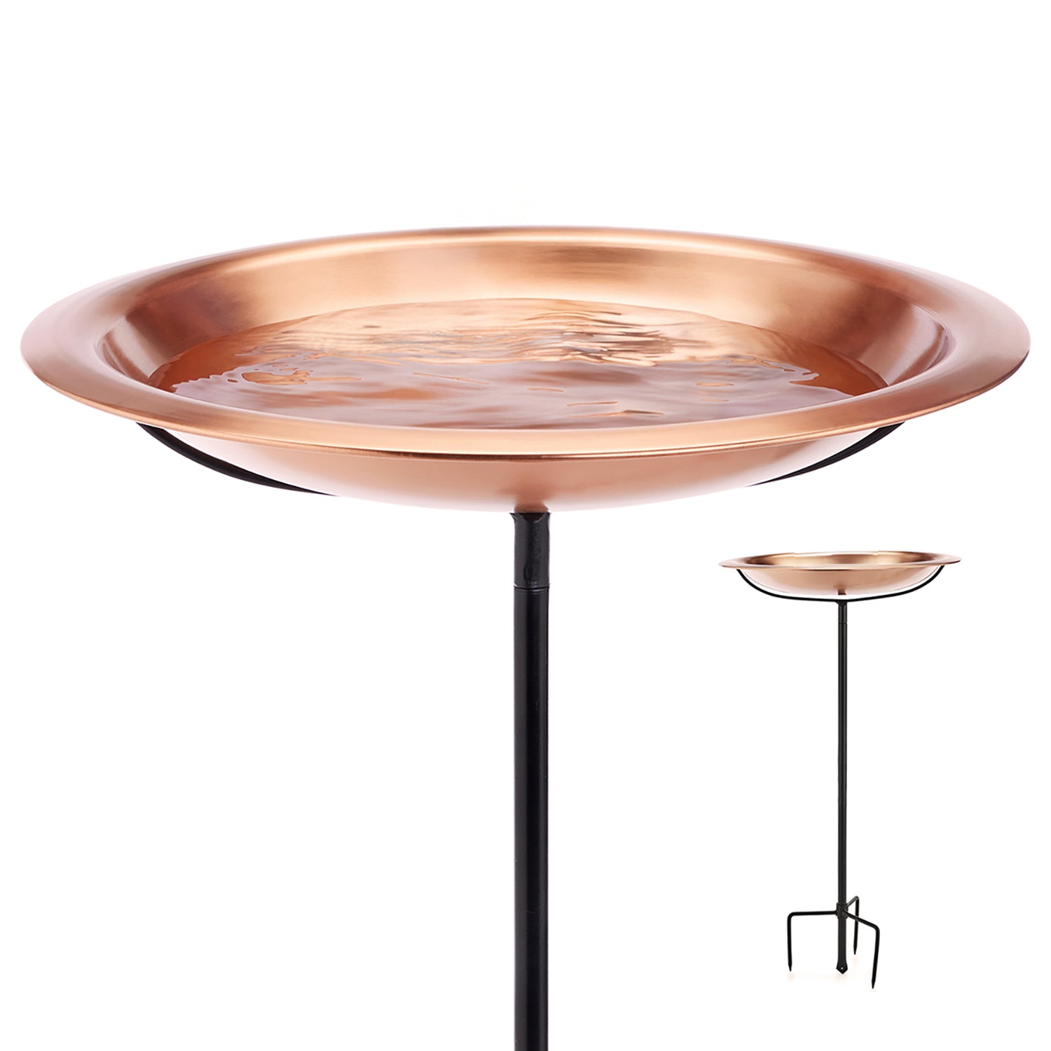 Copper Birdbath with Garden Pole, 18”D – Matte Finish