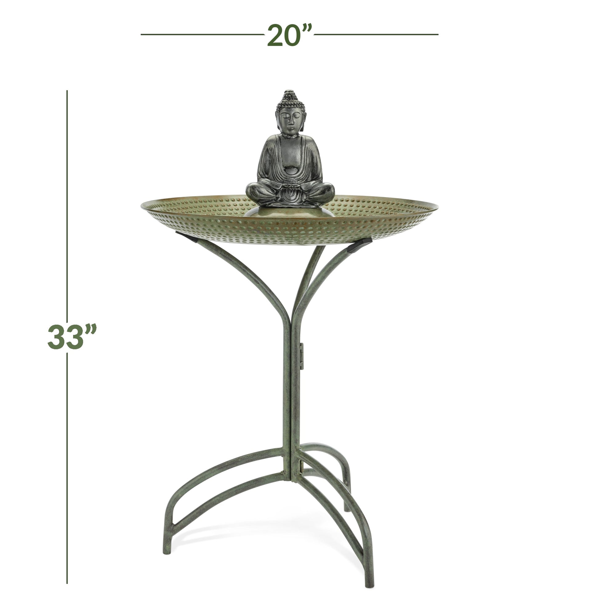 20" Blue Verde Copper Bird Bath with Buddha - Good Directions