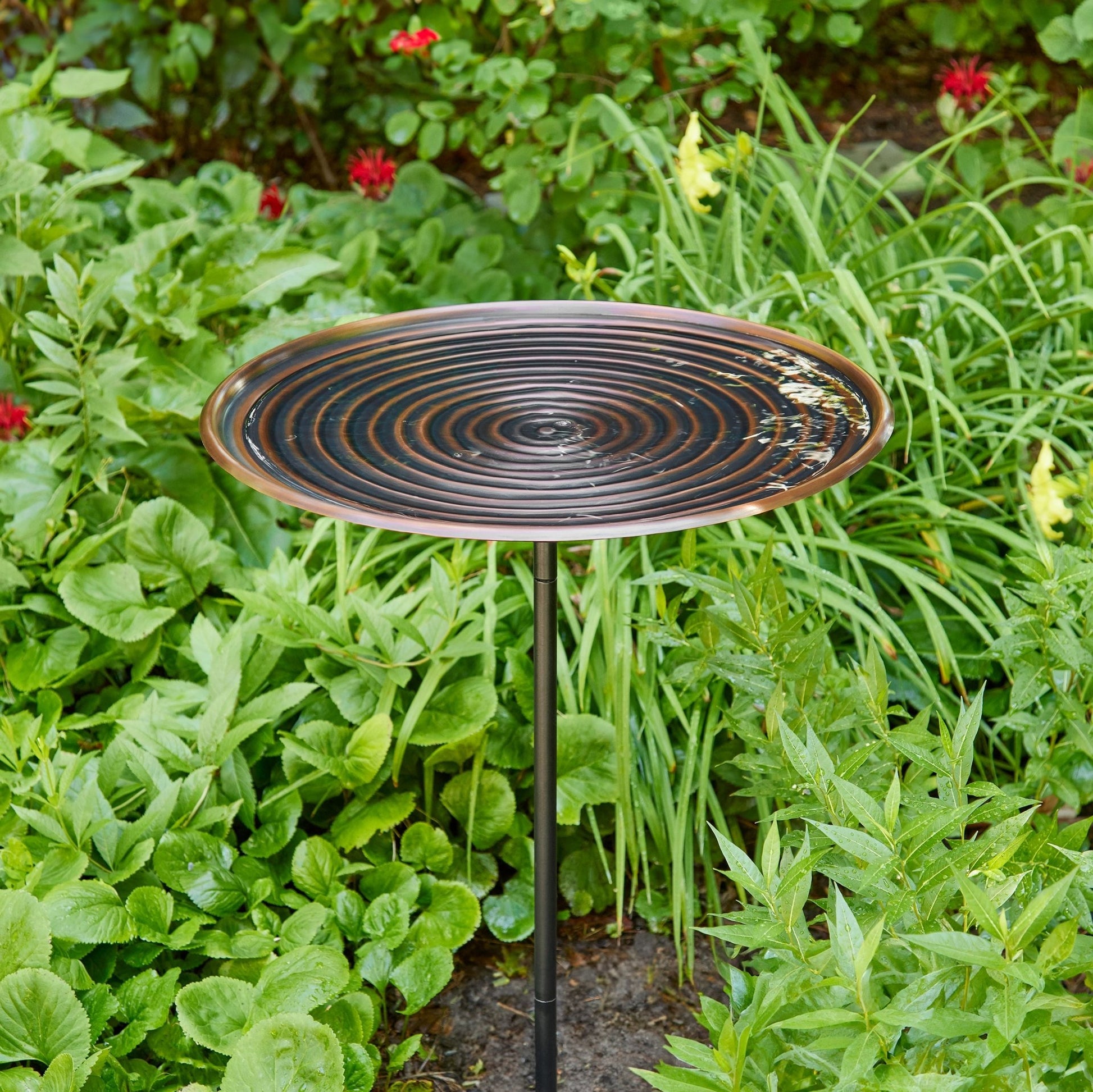 20" Bronze Finish Ripples Copper Bird Bath with Garden Pole - Good Directions