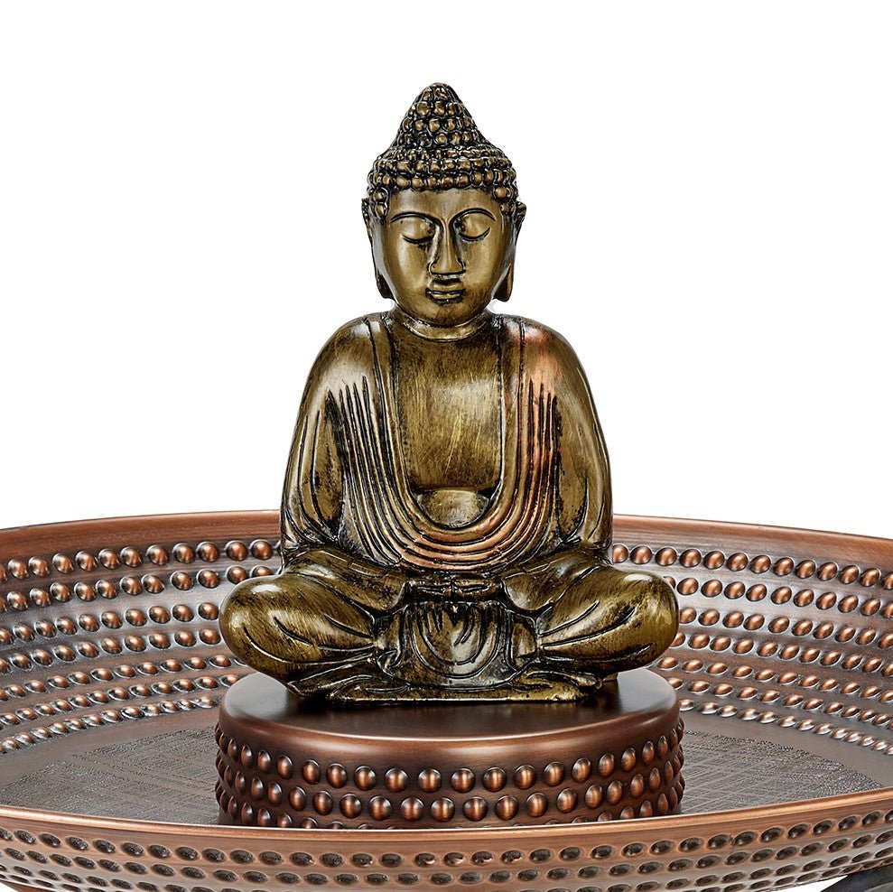 20” Copper Birdbath Basin with Meditating Buddha - Good Directions