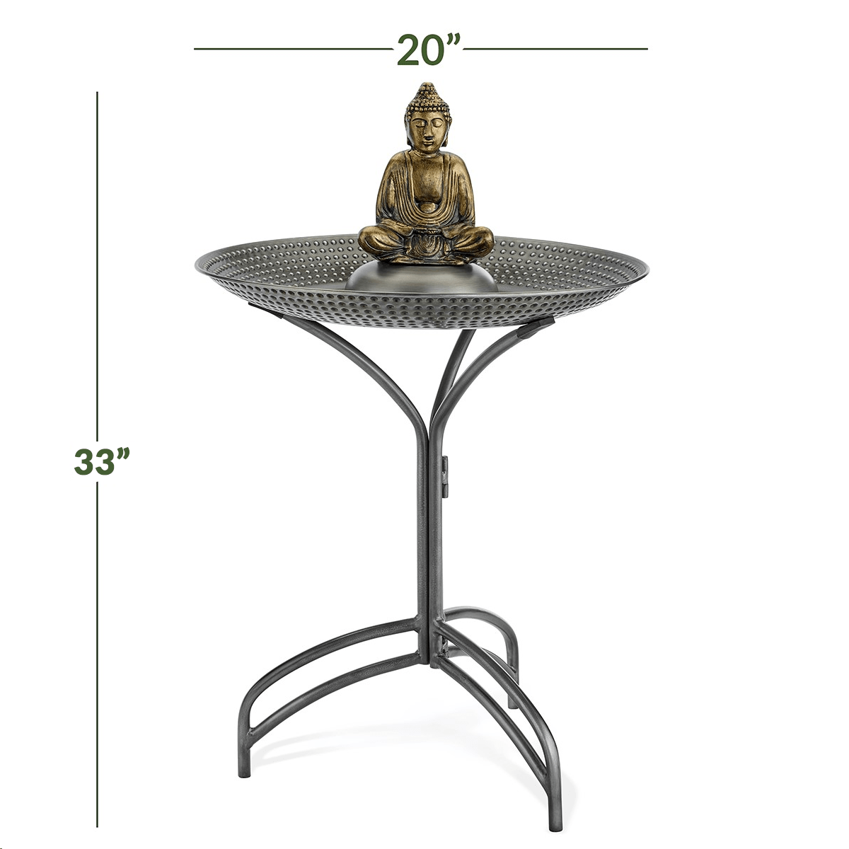 20" Pewter Copper Bird Bath with Buddha - Good Directions