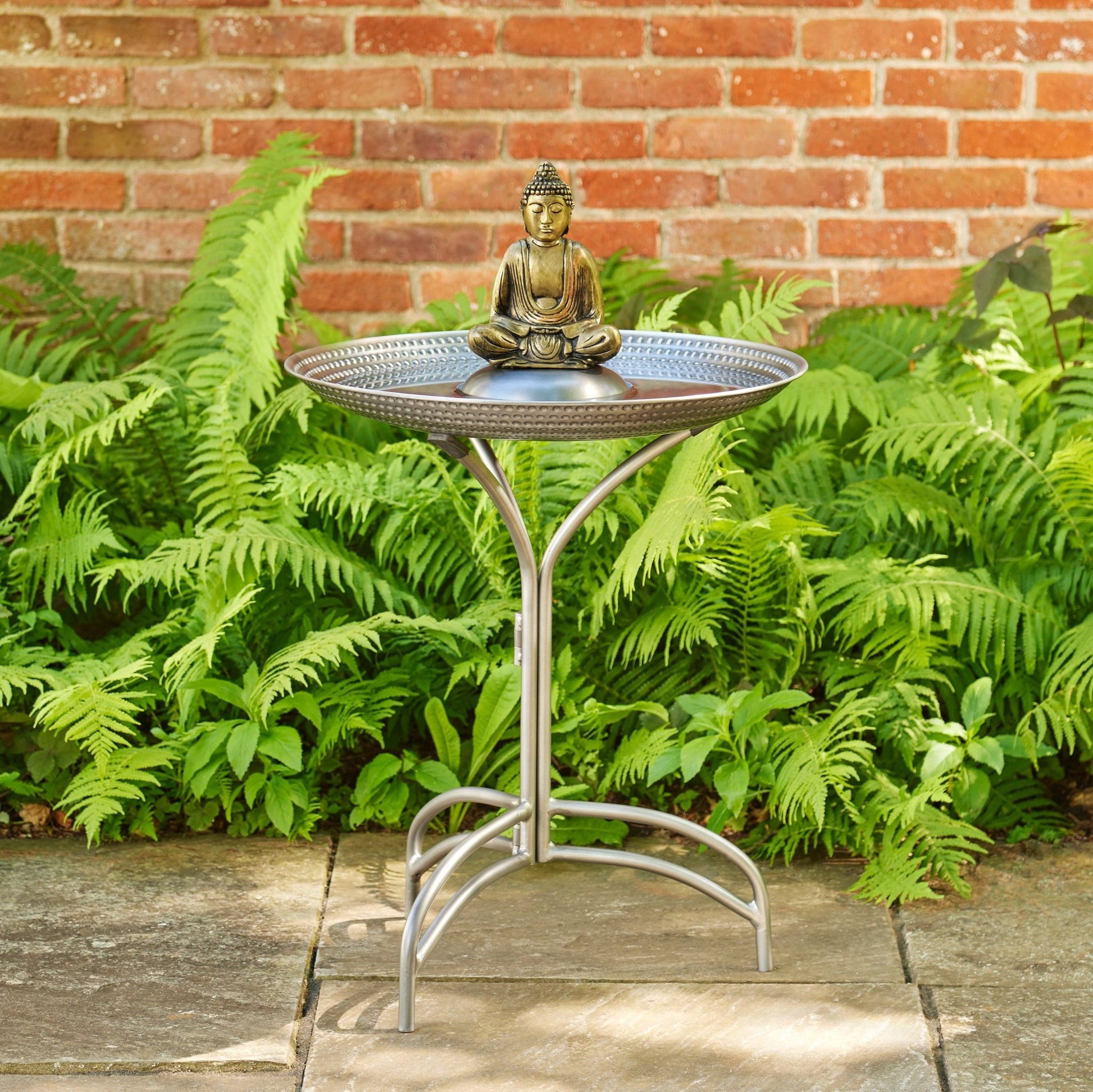 20" Pewter Copper Bird Bath with Buddha - Good Directions