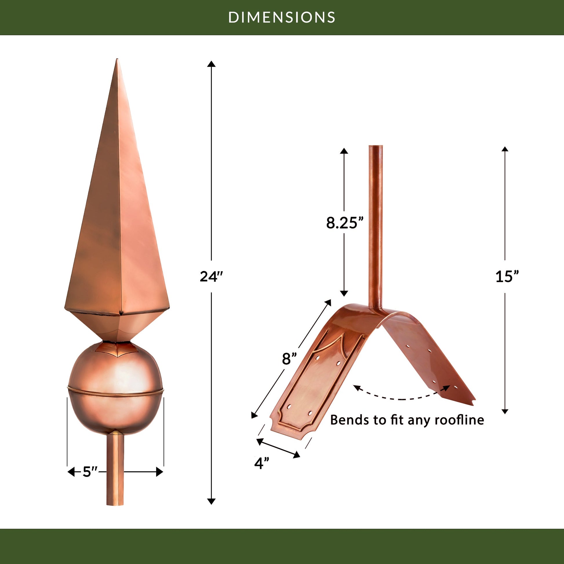 24" Lancelot Finial with Decorative Roof Mount   - Good Directions
