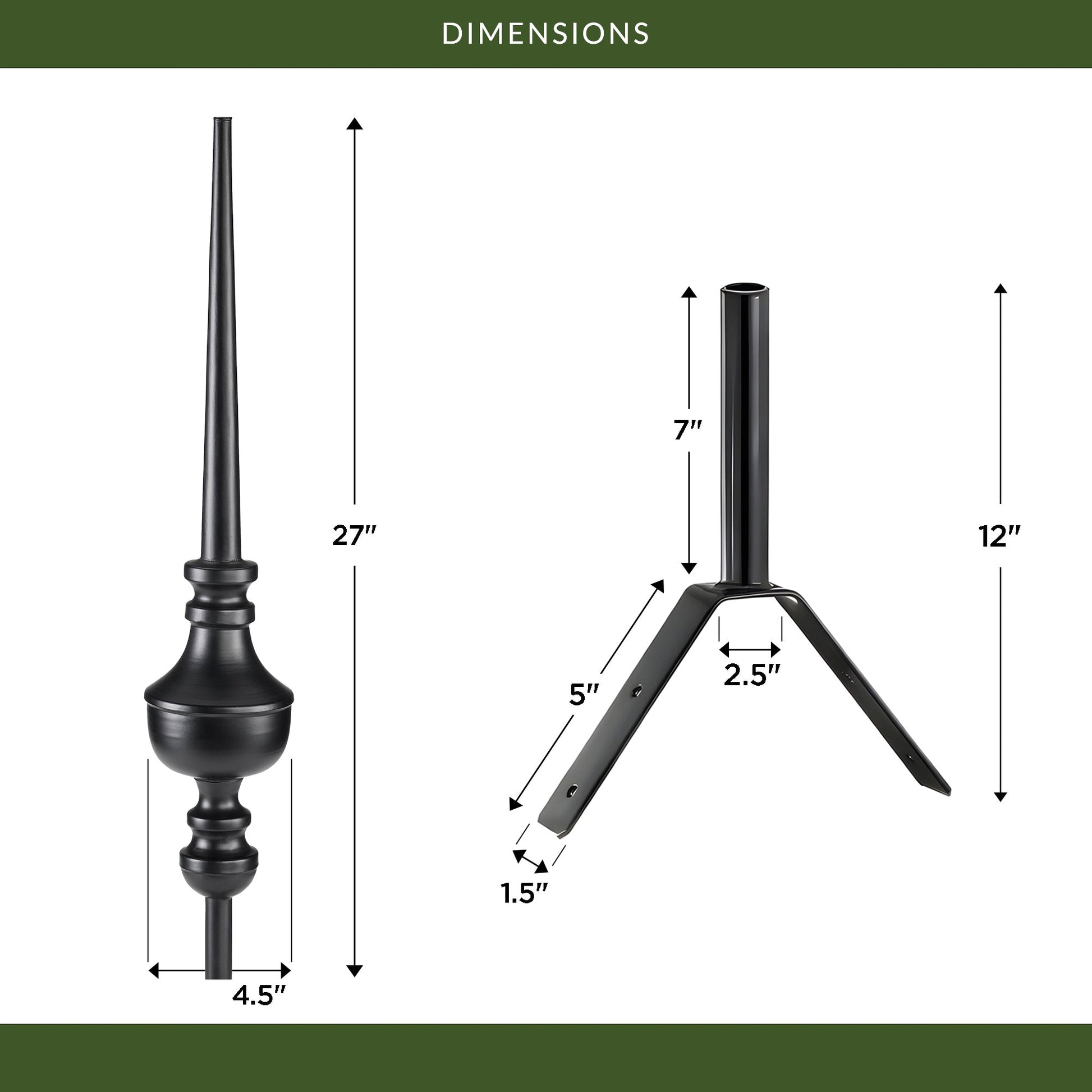 27" Victoria Black Aluminum Finial - Good Directions
