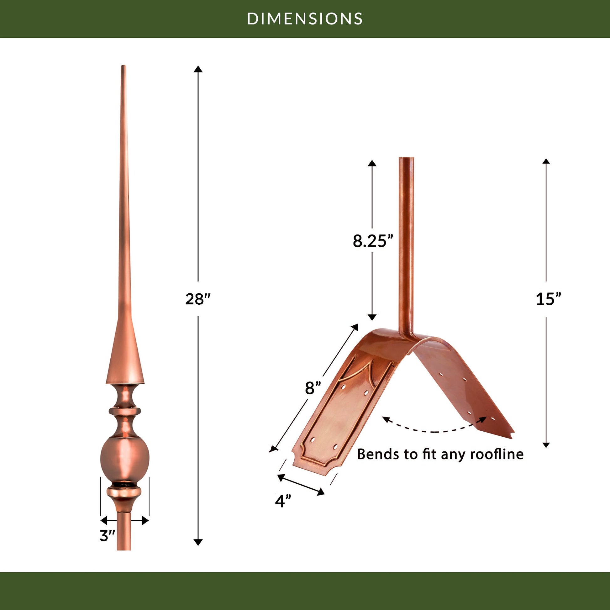 28" Aragon Finial with Decorative Roof Mount   - Good Directions