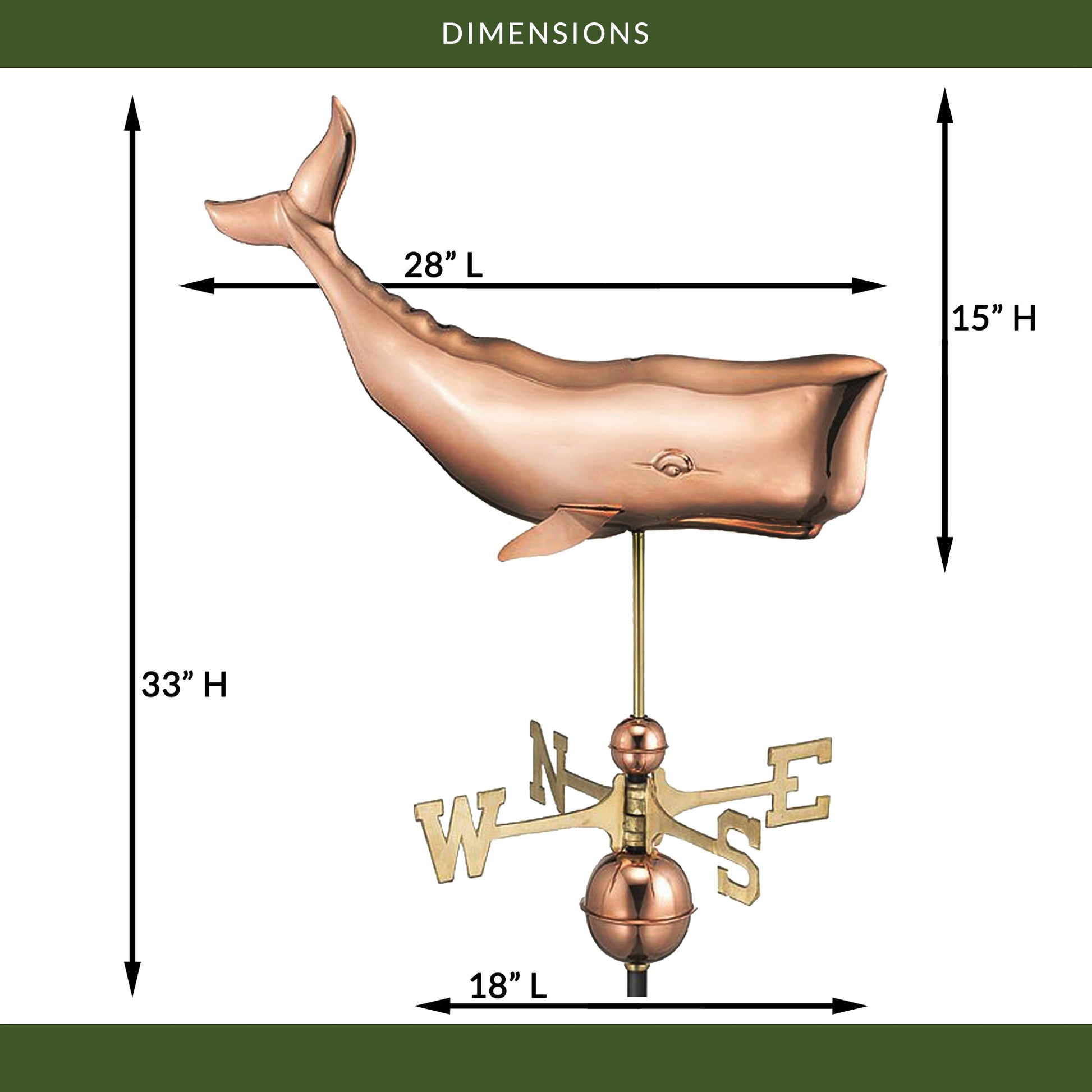 28" Whale Weathervane - Good Directions