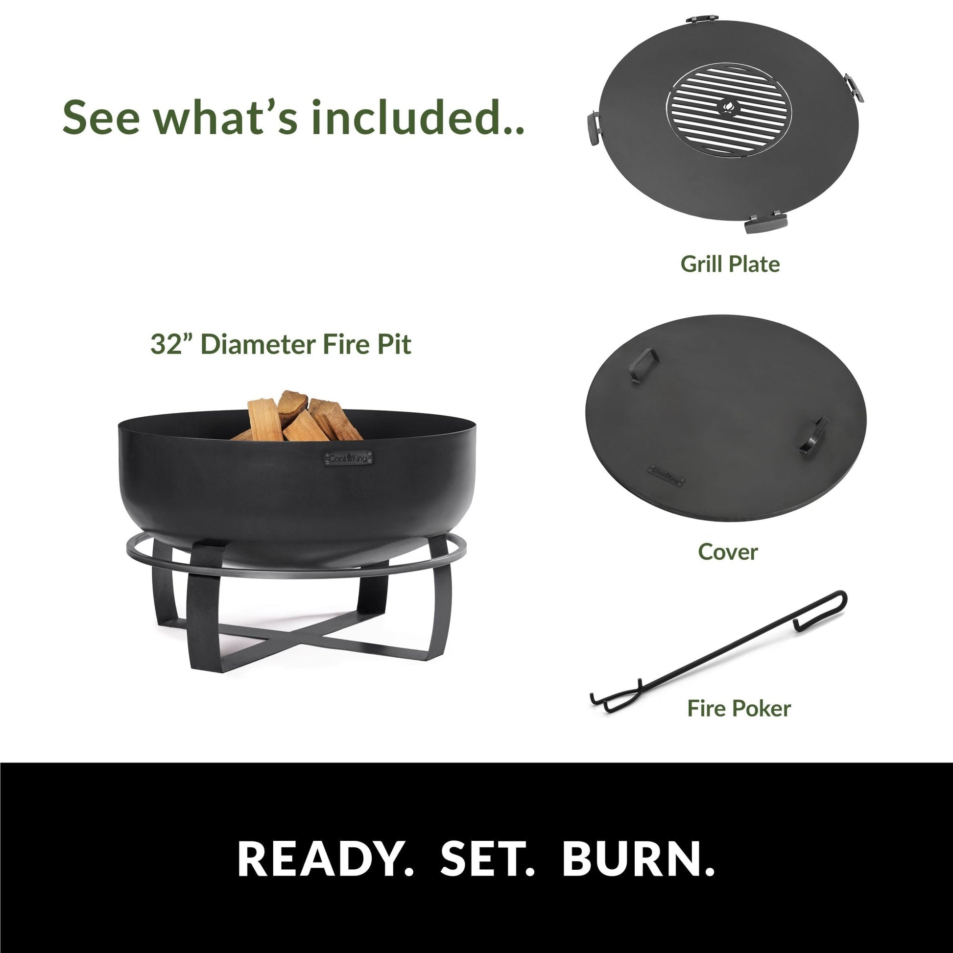 Ignition 32" XXL Fire Pit with Grill Plate and Cover Lid - Good Directions