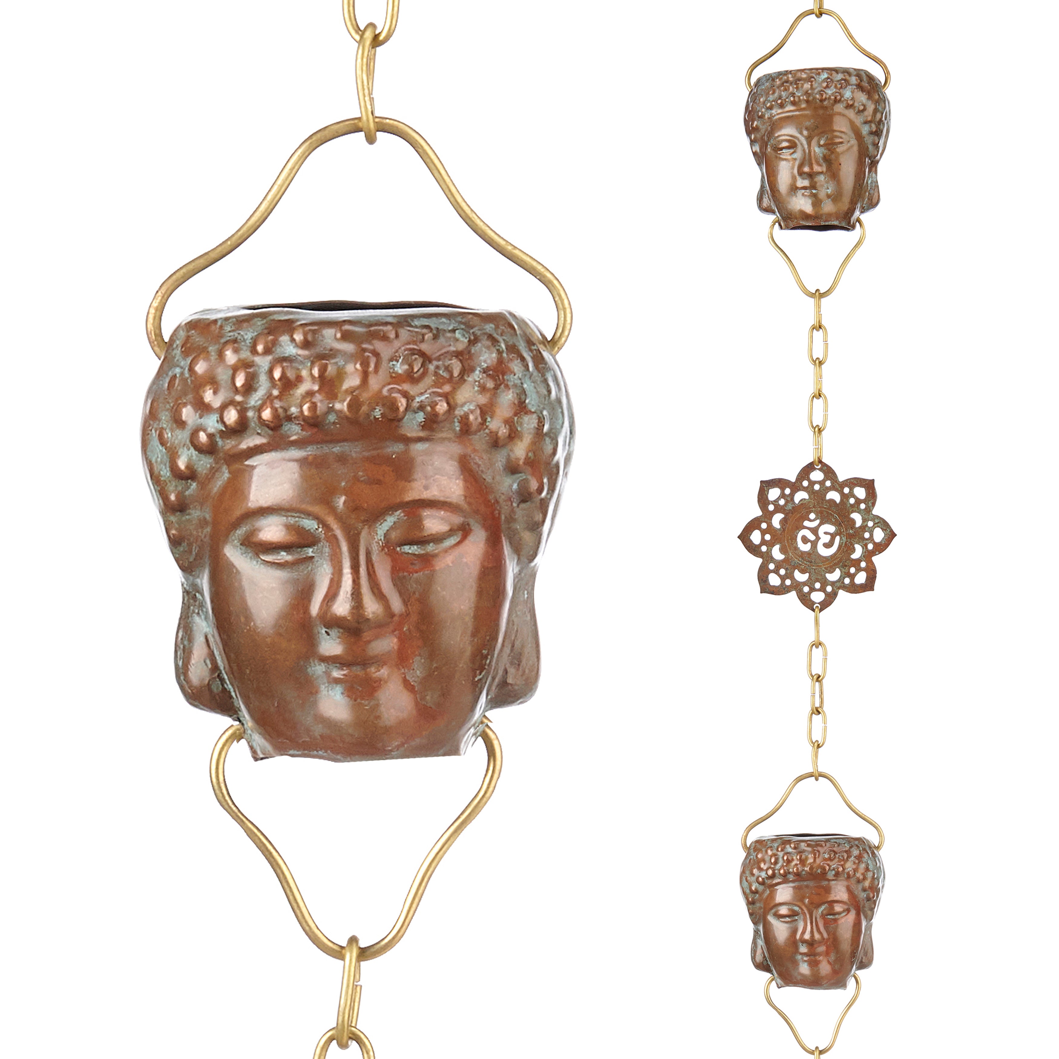 Antiqued Buddha Head Rain Chain - 8.5 ft., with 12 Large Figures