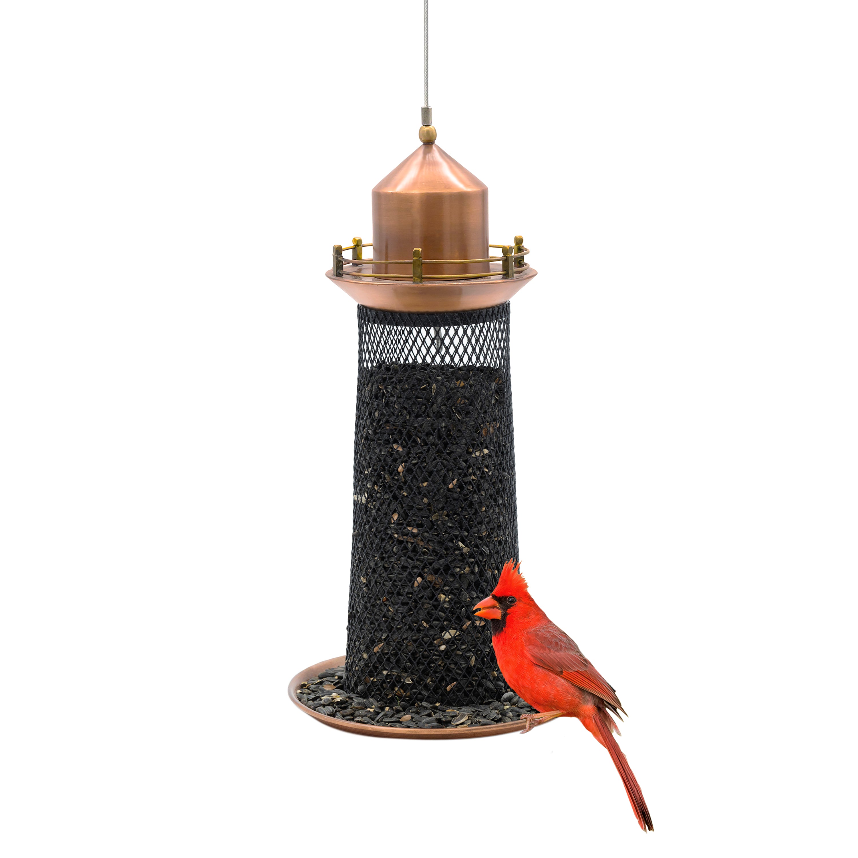 Copper Lighthouse Bird Feeder with Mesh Panels