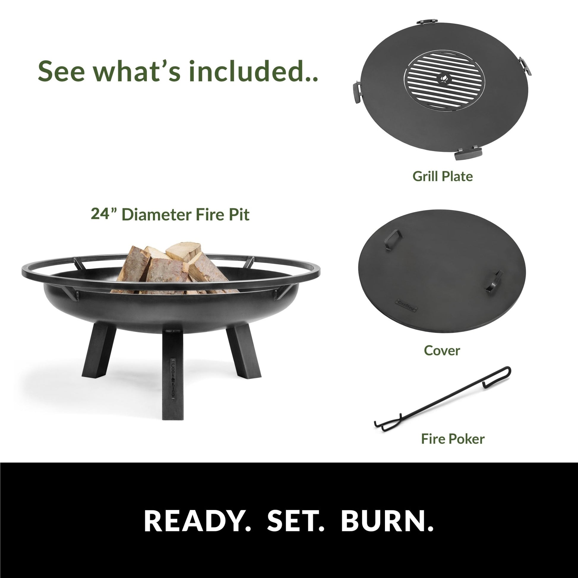 Porto 24" Fire Pit with Grill Plate and Cover Lid - Good Directions