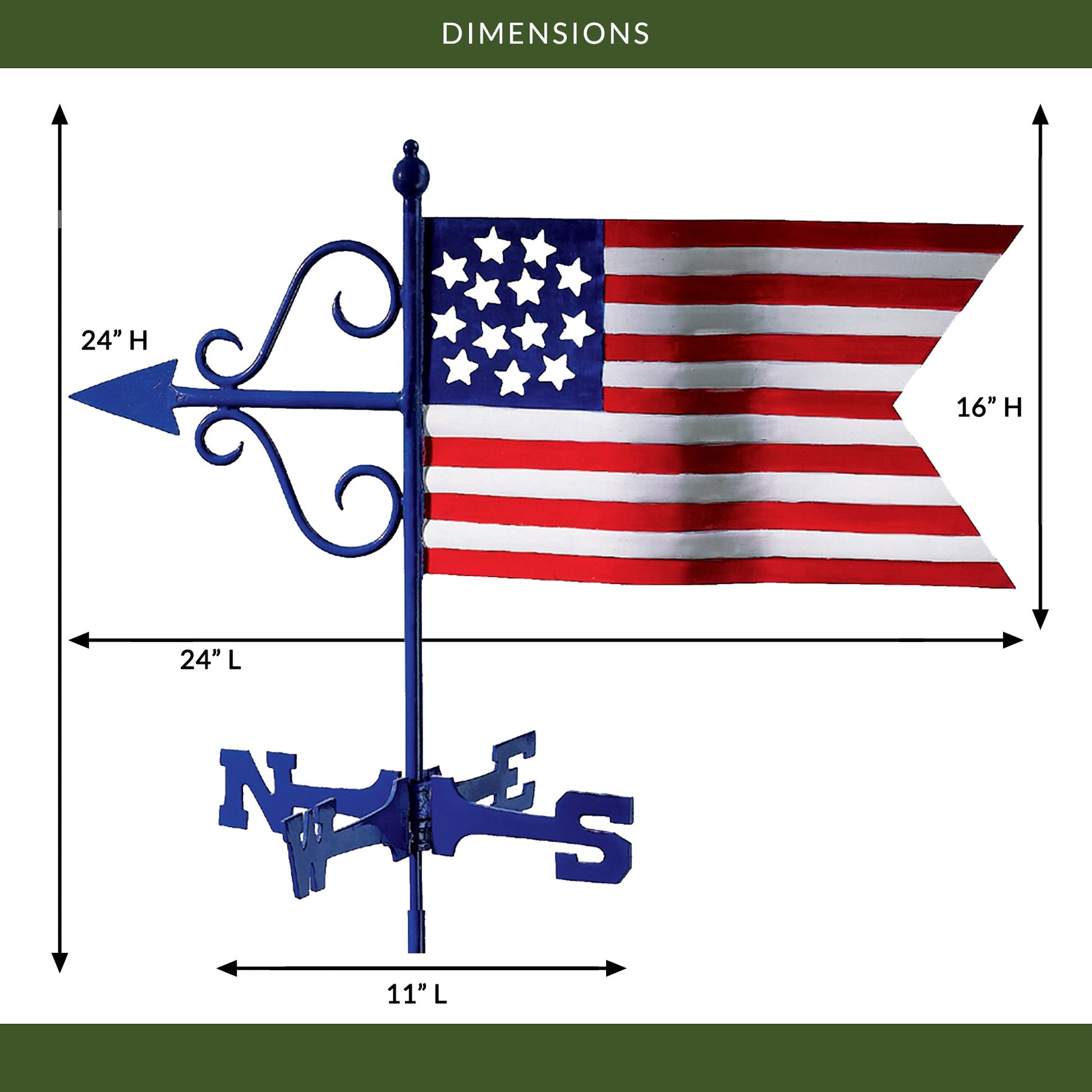 Americana Flag Cottage Weathervane - Good Directions